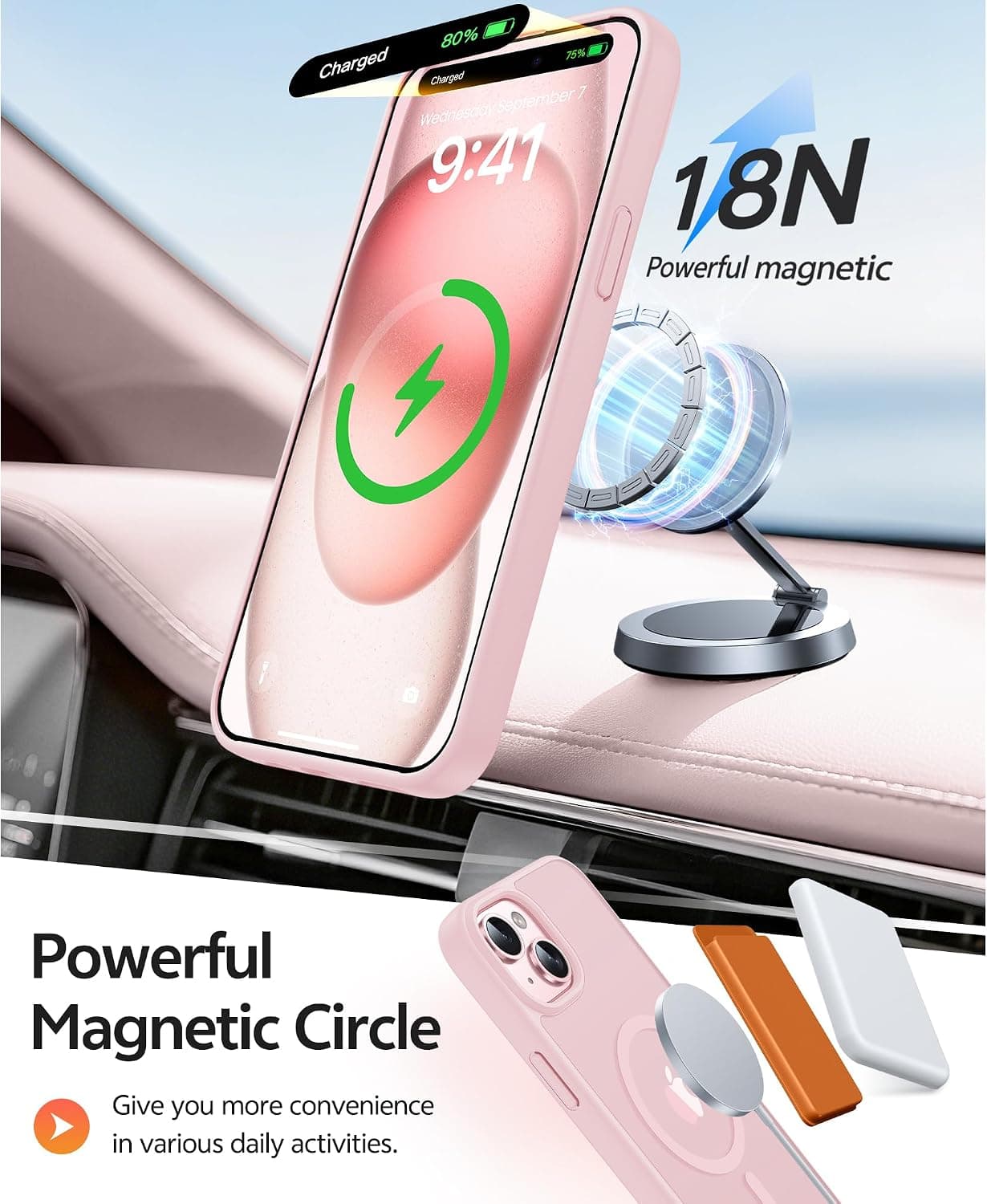 FNTCASE for iPhone 15/14/13 Case, Fit for Magsafe, Glass Screen Protector | Translucent Matte, Magnetic Phone Cases, 14FT Military Grade Drop Protection, Slim Shockproof Protective Cover, Light Pink