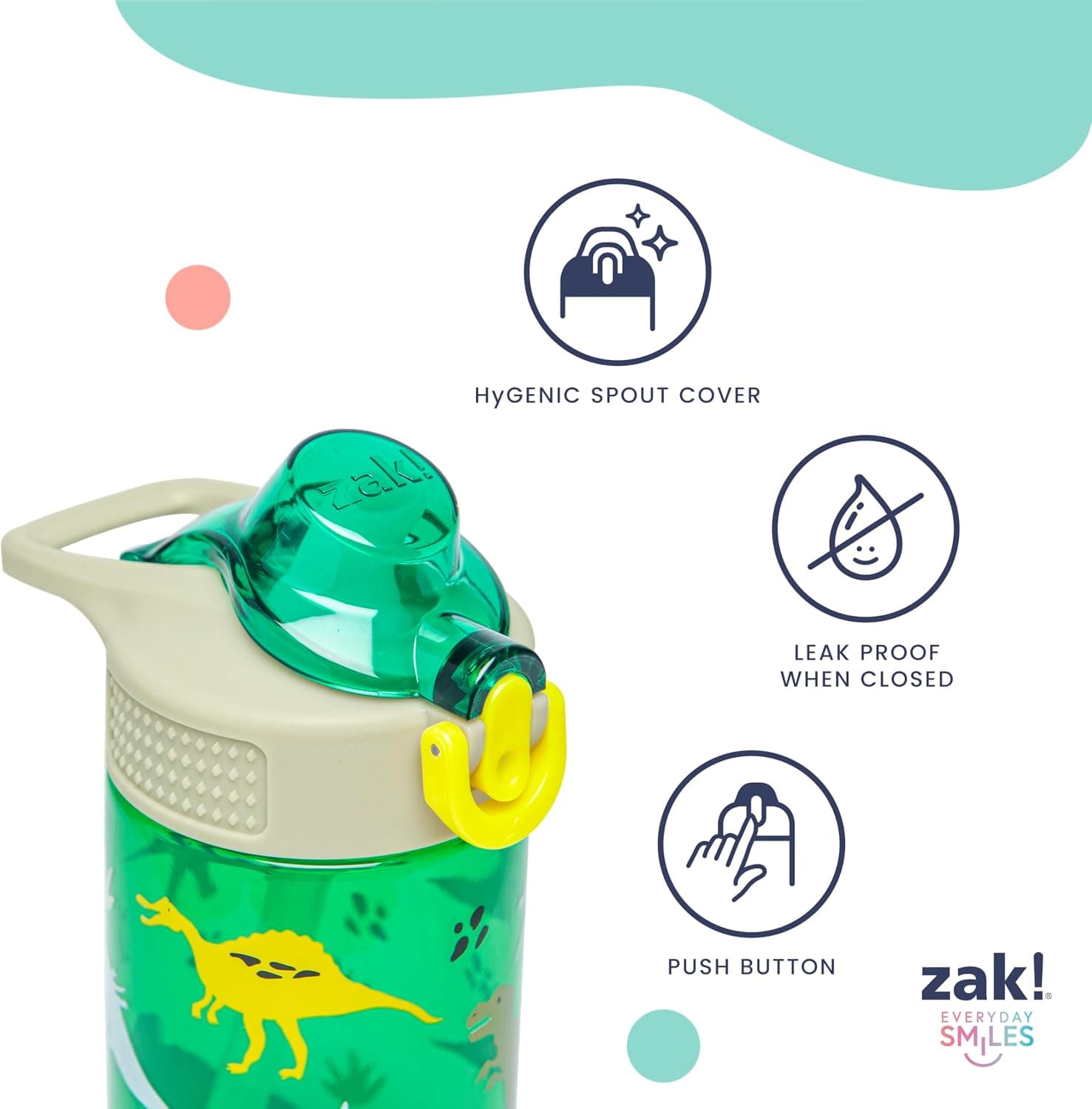 Zak Designs Disney Pixar Cars Sage 16oz Leak-Proof Straw Kids Water Bottle | BPA Free, Durable Plastic, Cupholder Friendly, Dishwasher Safe, Easy to Clean, Lid Lock, Handle, For School, Home, Travel