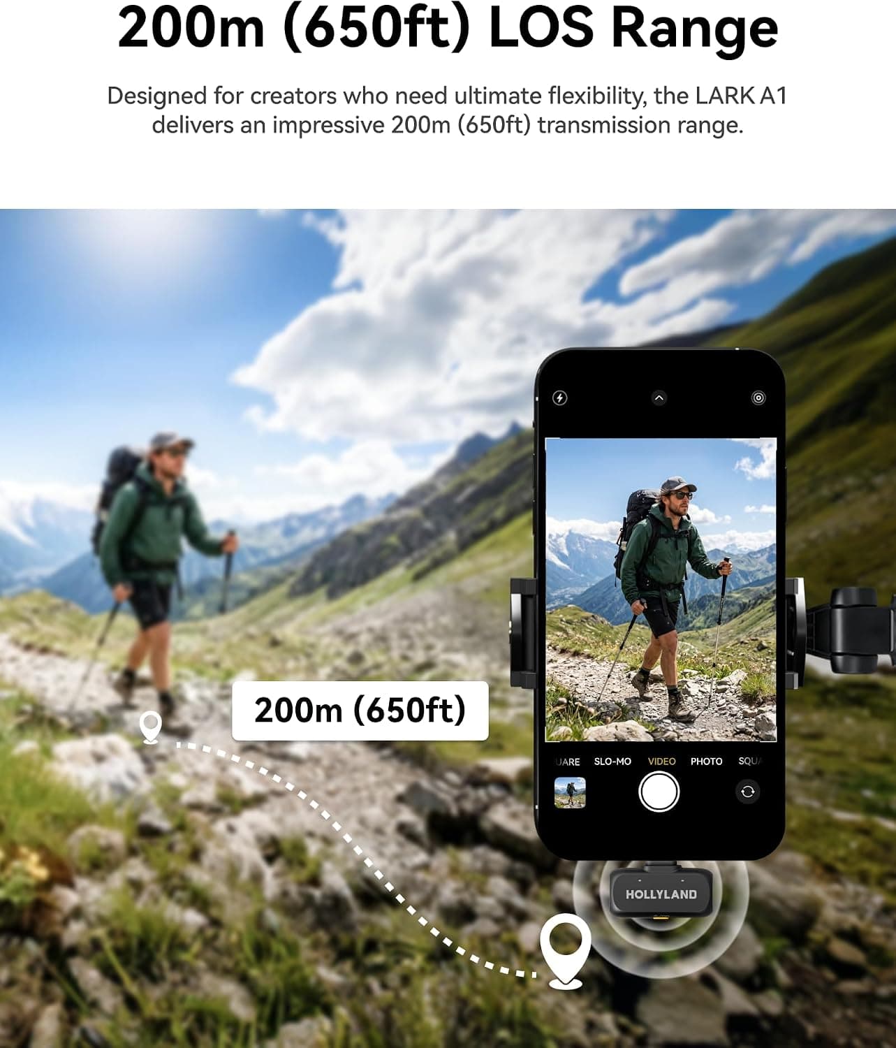 Hollyland Lark A1 Wireless Microphone for iPhone & Android, 48kHz/24-bit Studio Audio, 3-Level Noise Cancellation, 200m Range, Magnetic Mini Mic for Video Recording & Live Streaming (2TX + USB-C RX)