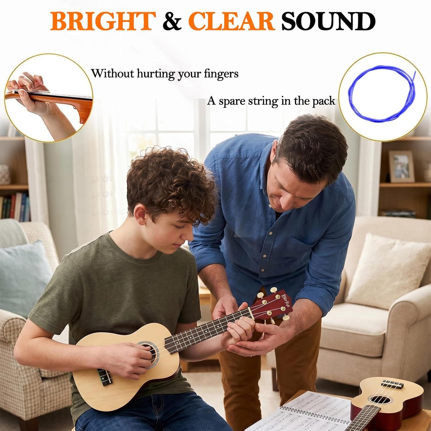 Everjoys Soprano Ukulele Beginner Kit 21 Inch w/Free Online Lesson Gig Bag Tuner Picks Strap, Fast to Learn (Rainbow String)