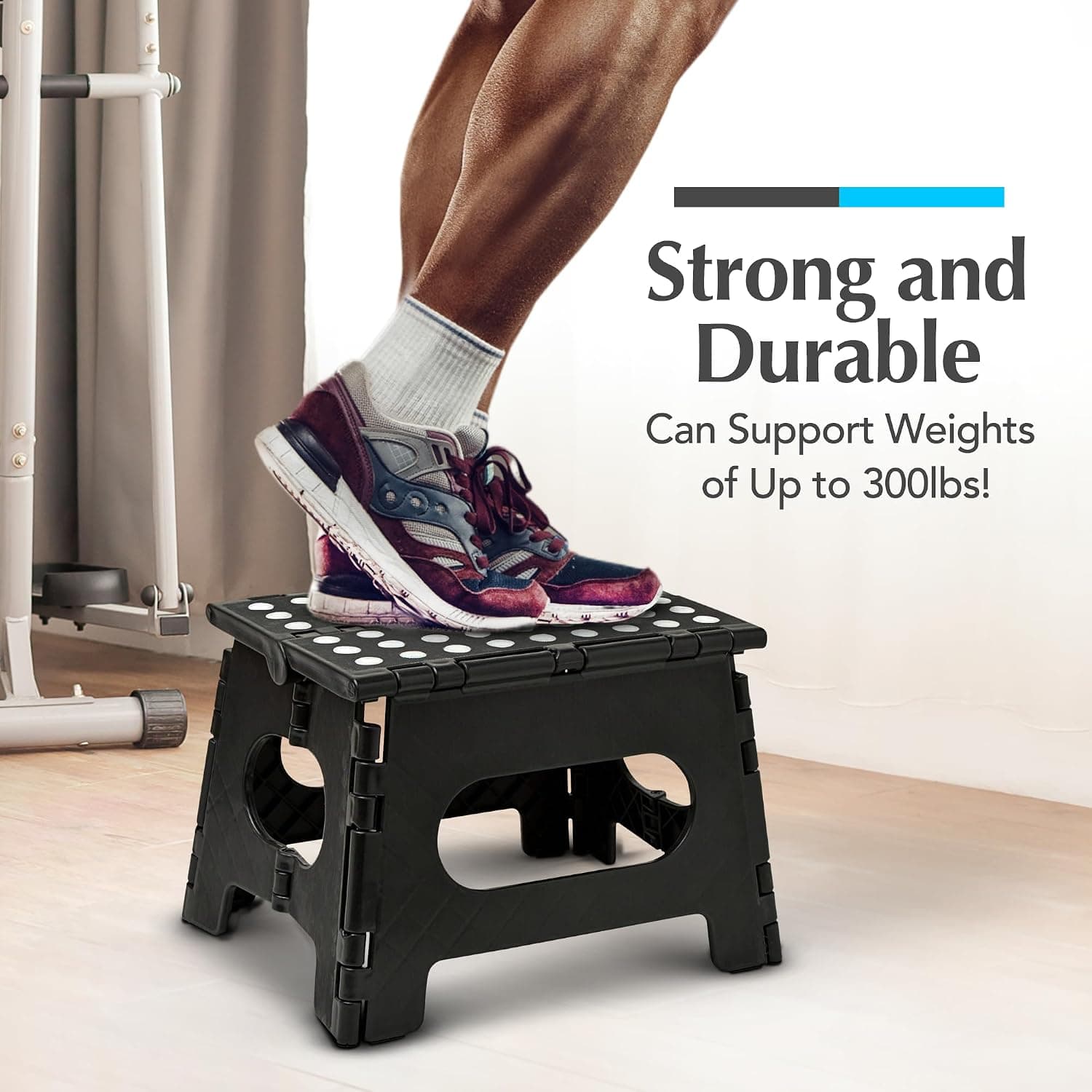 Handy Laundry Folding Step Stool 9 Inch, Black, Non-Slip Holds 300 lbs | 9 Inch, Black, Foldable Collapsible Step Stool, Non-Slip, Holds 300 lbs, Kitchen Bathroom Bedroom, Adults