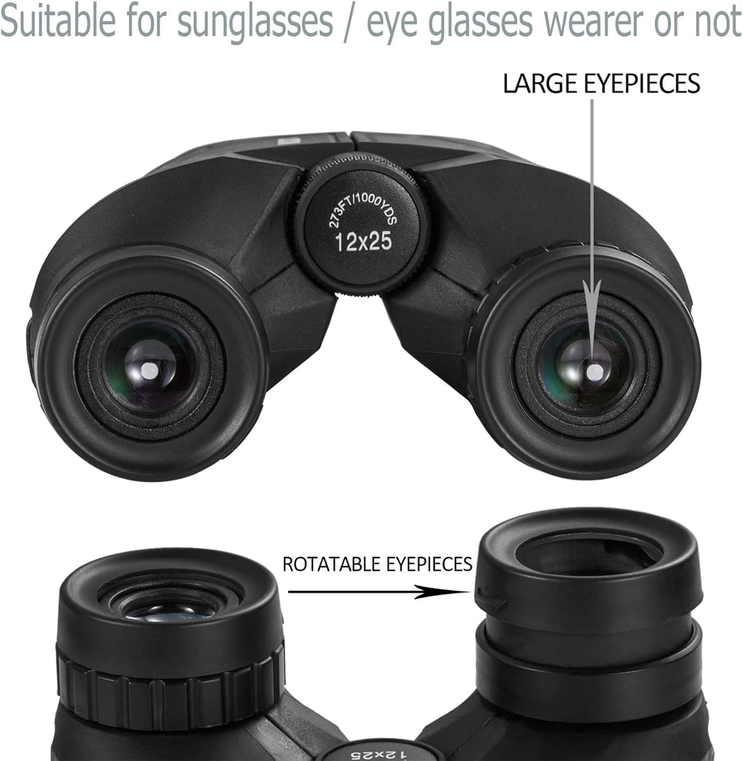Occer 12x25 Compact Binoculars for Adults and Kids | High Powered, Easy Focus, Large Eyepiece for Bird Watching, Cruise Ship, Outdoor Hunting, Travel, Sightseeing