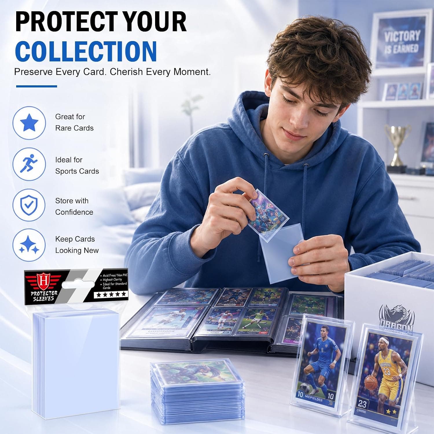 500 Counts Card Sleeves for Trading Cards, Soft Penny Card Sleeves Clear Plastic Card Protectors Fit for Baseball Card, Sports Cards, MTG Game Card Standard Cards