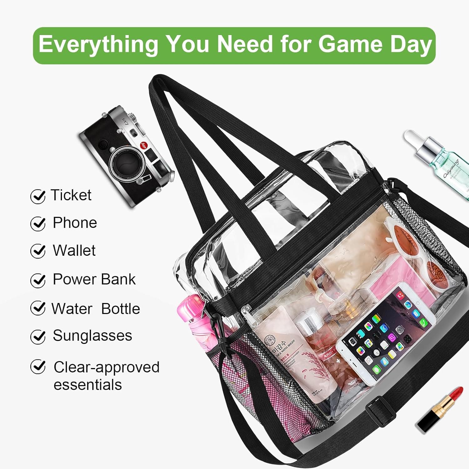 Oraben Clear Tote Bag Clear Bag Stadium Approved 12x6x12 Stadium Bag for Work, Sports Games,Gym