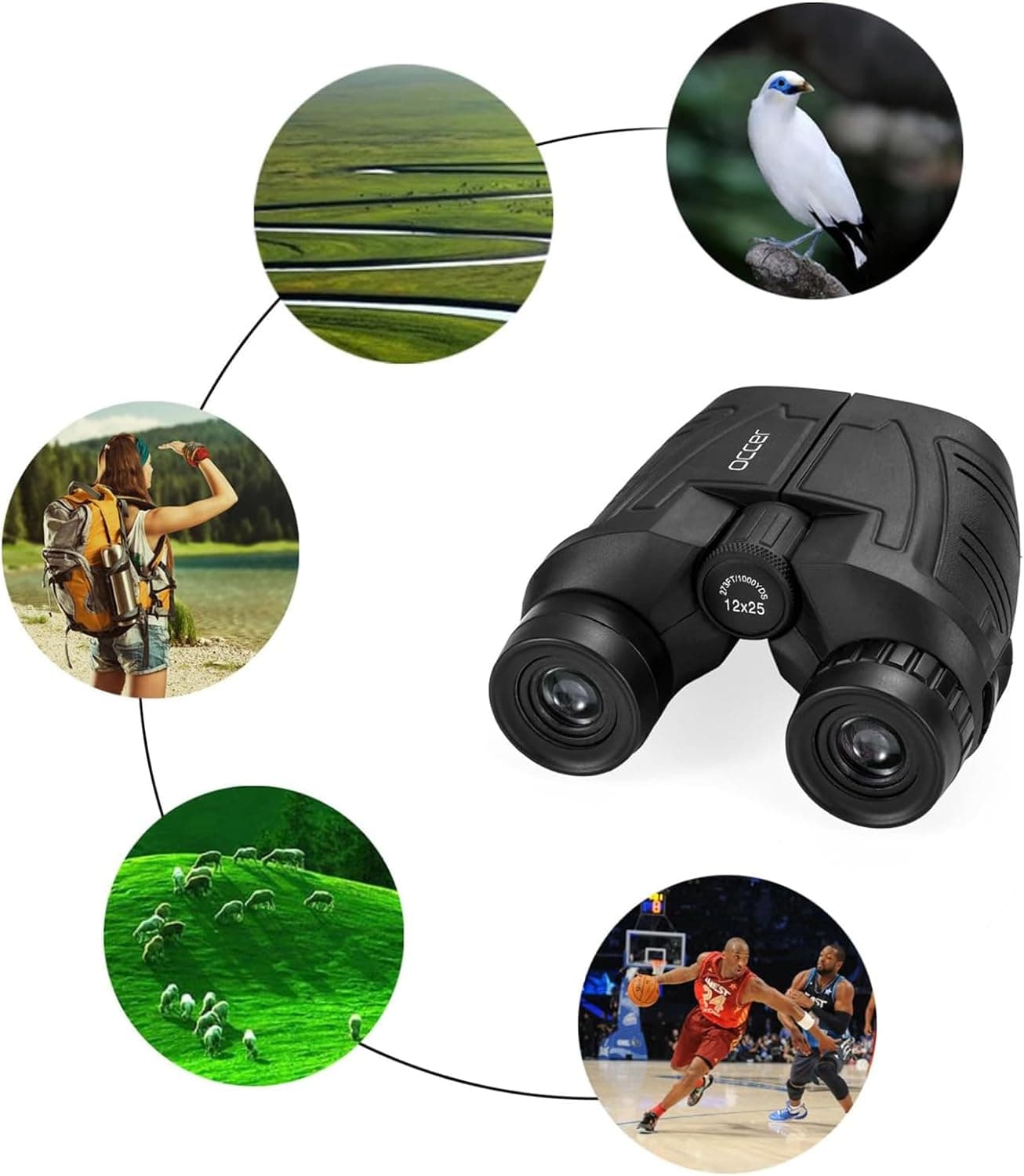 Occer 12x25 Compact Binoculars for Adults and Kids | High Powered, Easy Focus, Large Eyepiece for Bird Watching, Cruise Ship, Outdoor Hunting, Travel, Sightseeing