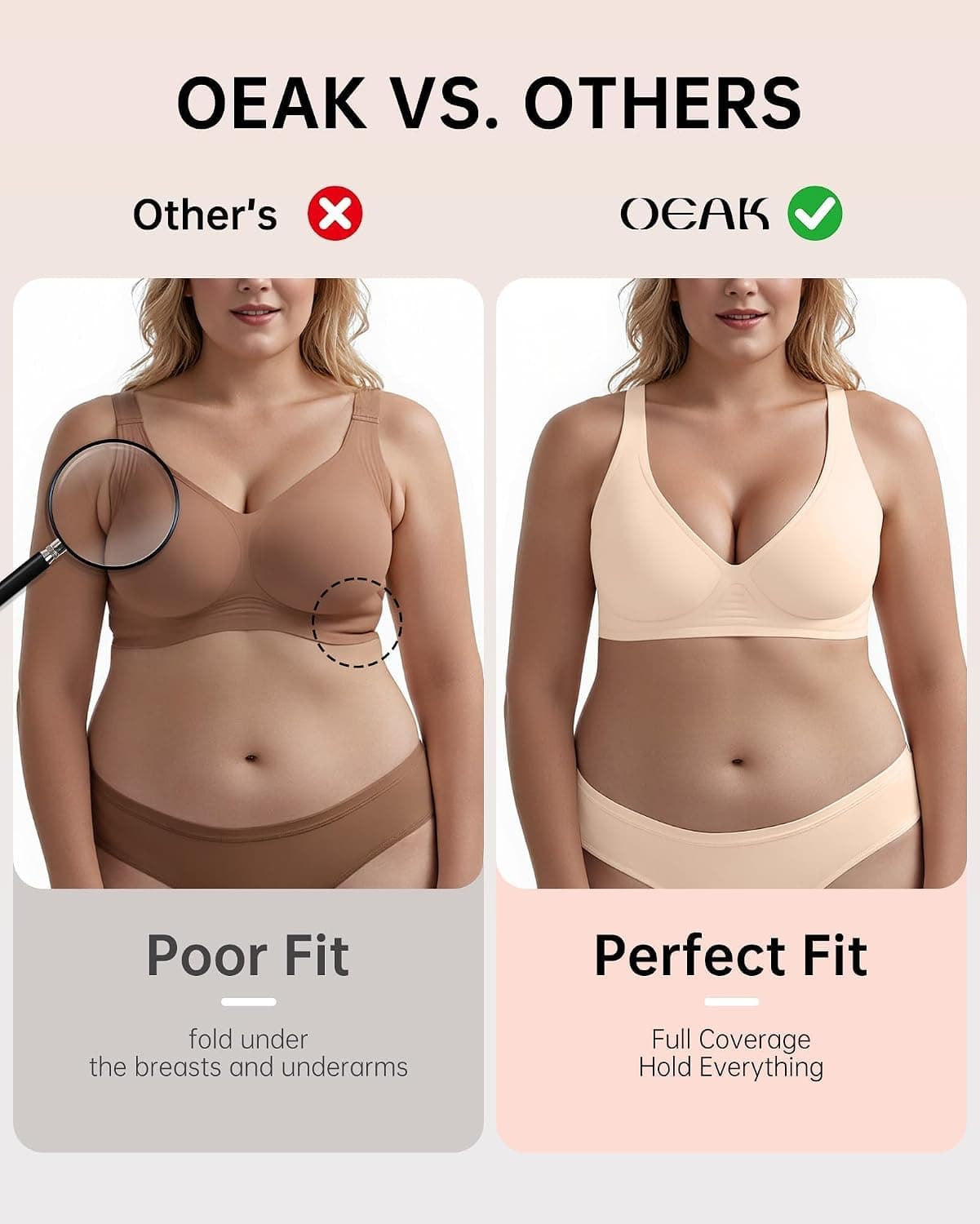 OEAK Womens Jelly Bras Wireless Deep V Bralette Comfy Push Up Tshirt Bras | Comfortable,support and lift,no underwire,bralettes,plunge,full coverage,invisible,balconette,minimizer,no show,soft