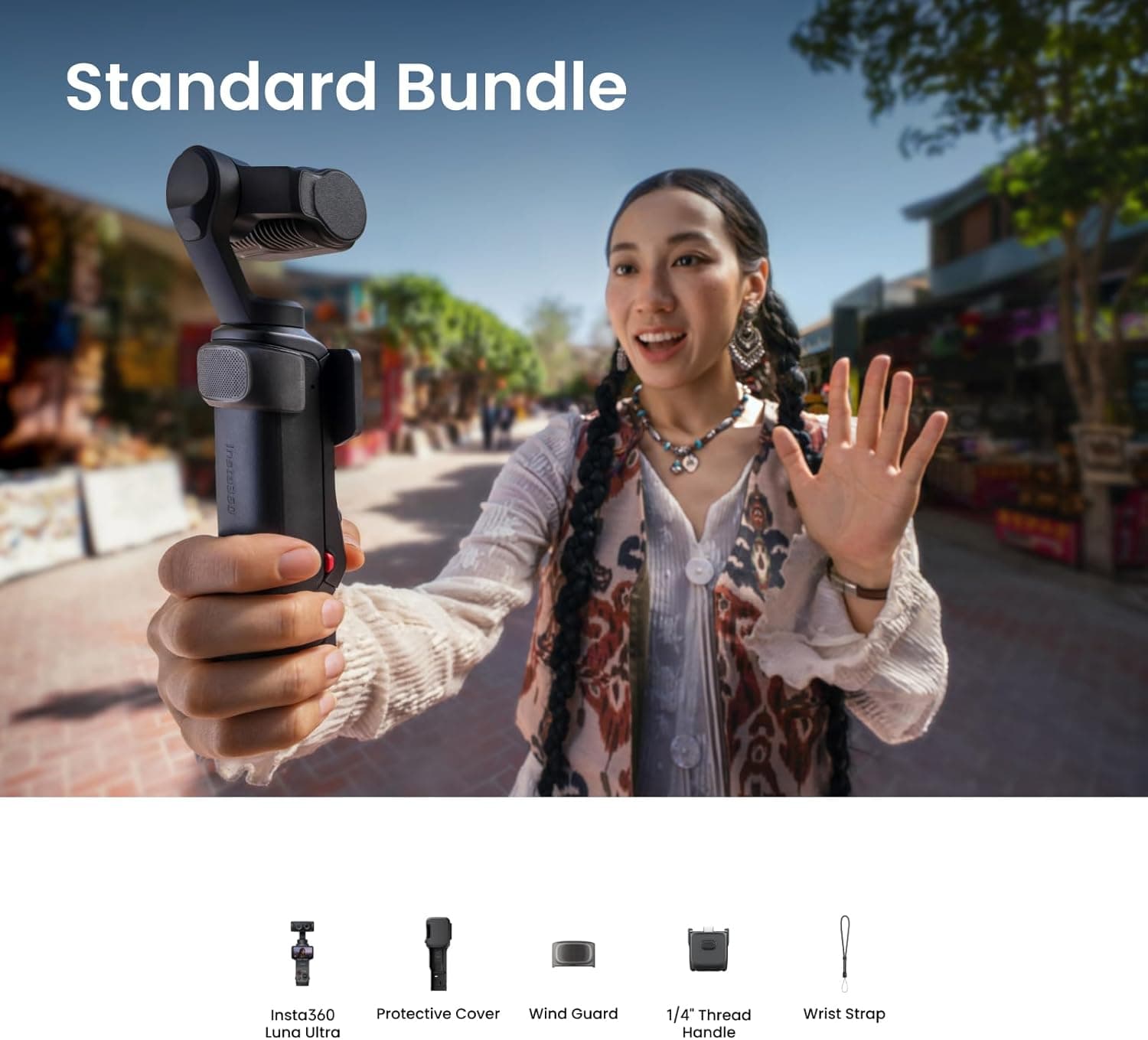 Insta360 Luna Ultra - 8K Vlogging Camera with Dual Leica Lenses, 12× Zoom, 1" Sensor, Detachable 2" Touchscreen, Triple AI Chip, Pocket Gimbal Camera for Vlog Photography-Cosmic Black