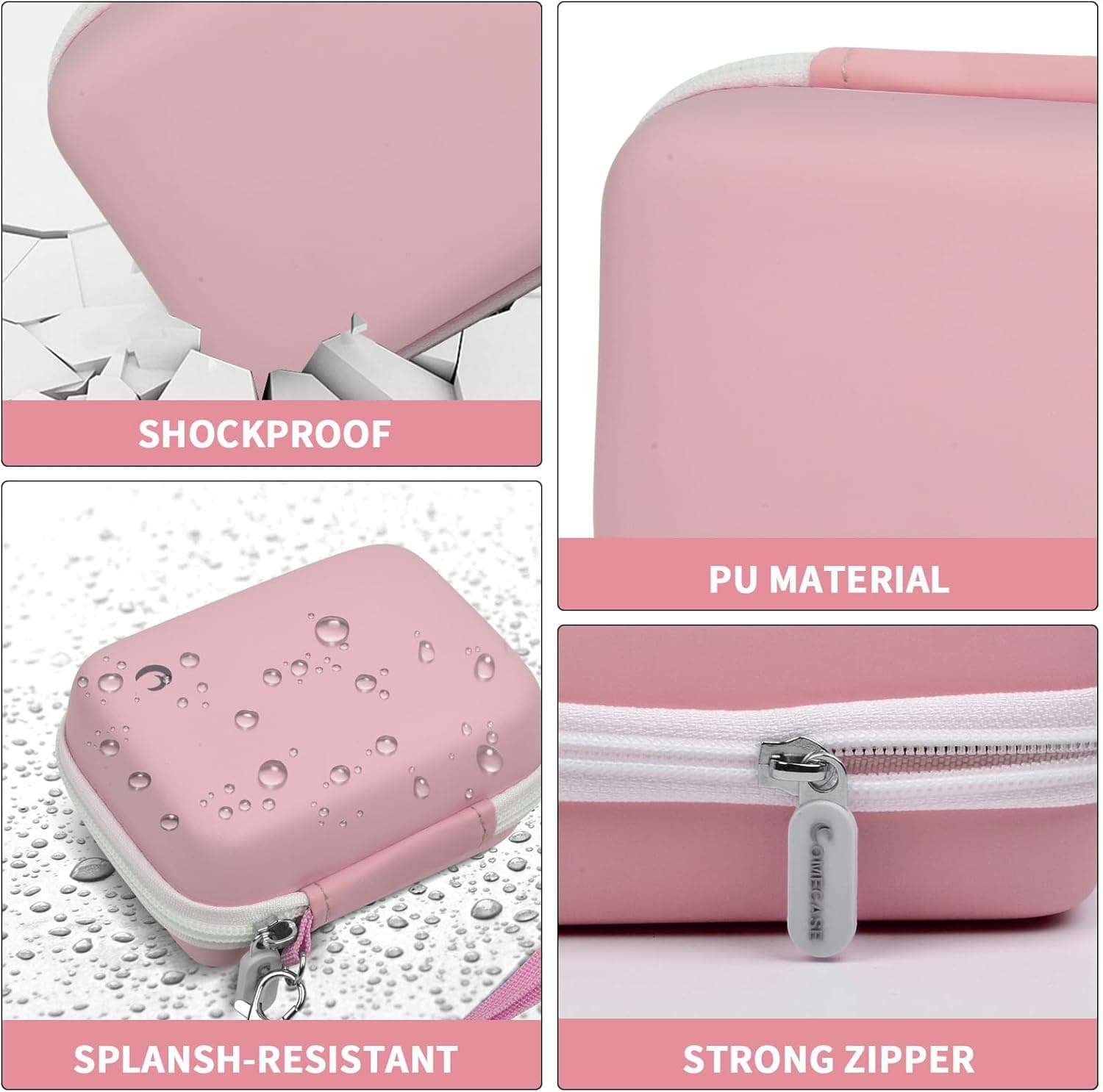 Comecase Digital Camera Case for Kodak PIXPRO FZ55/FZ45/ for CAMKORY, Pink | Hard Case for Lecran/ for VAHOIALD and More, Mesh Pocket&Wrist Strap, Compact for Travel, School and Daily Storage. Case only