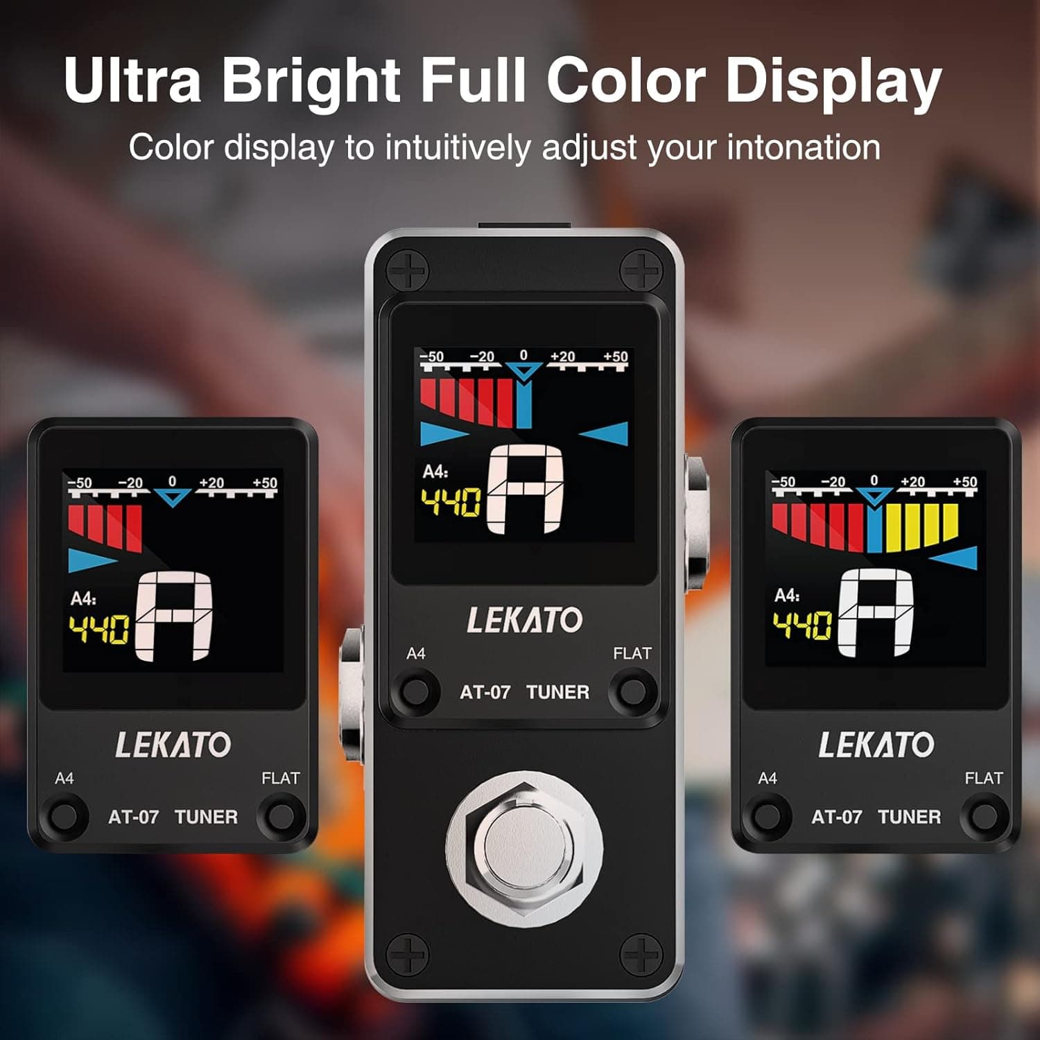 LEKATO Guitar Tuner Pedal with True Bypass, Chromatic Tuner Pedal for Electric Guitar and Bass, Color Display Tuning Pedal with Mute, Pitch and Flat Tuning