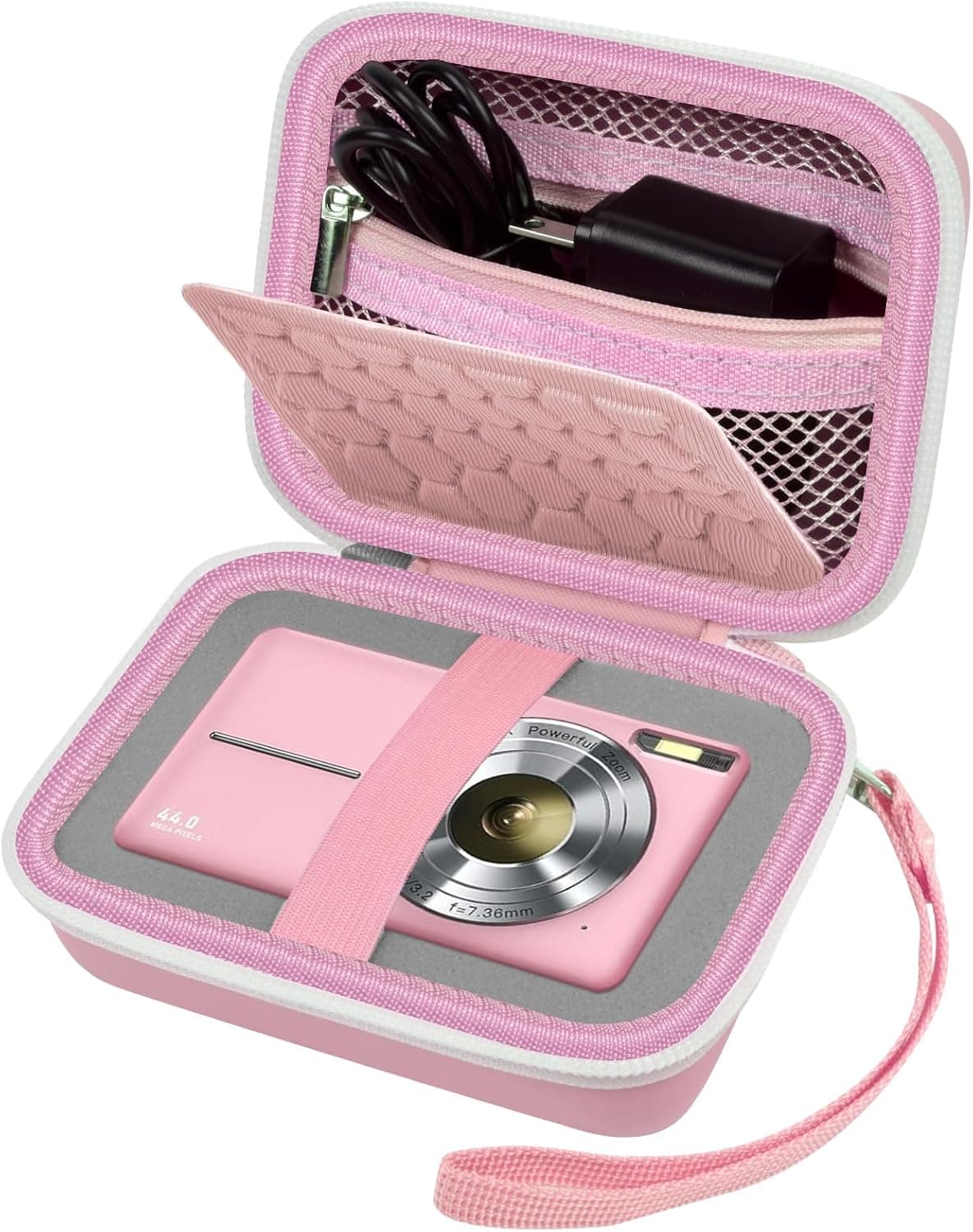 Comecase Digital Camera Case for Kodak PIXPRO FZ55/FZ45/ for CAMKORY, Pink | Hard Case for Lecran/ for VAHOIALD and More, Mesh Pocket&Wrist Strap, Compact for Travel, School and Daily Storage. Case only