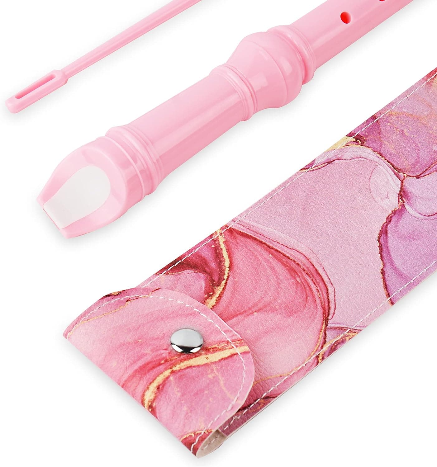 Recorder Instrument for Beginner Adults,8-Hole Soprano Descant Recorder Music Flute with with Cleaning Rod & Leather Case For Home Entertainment(2-Pink Splash-ink）