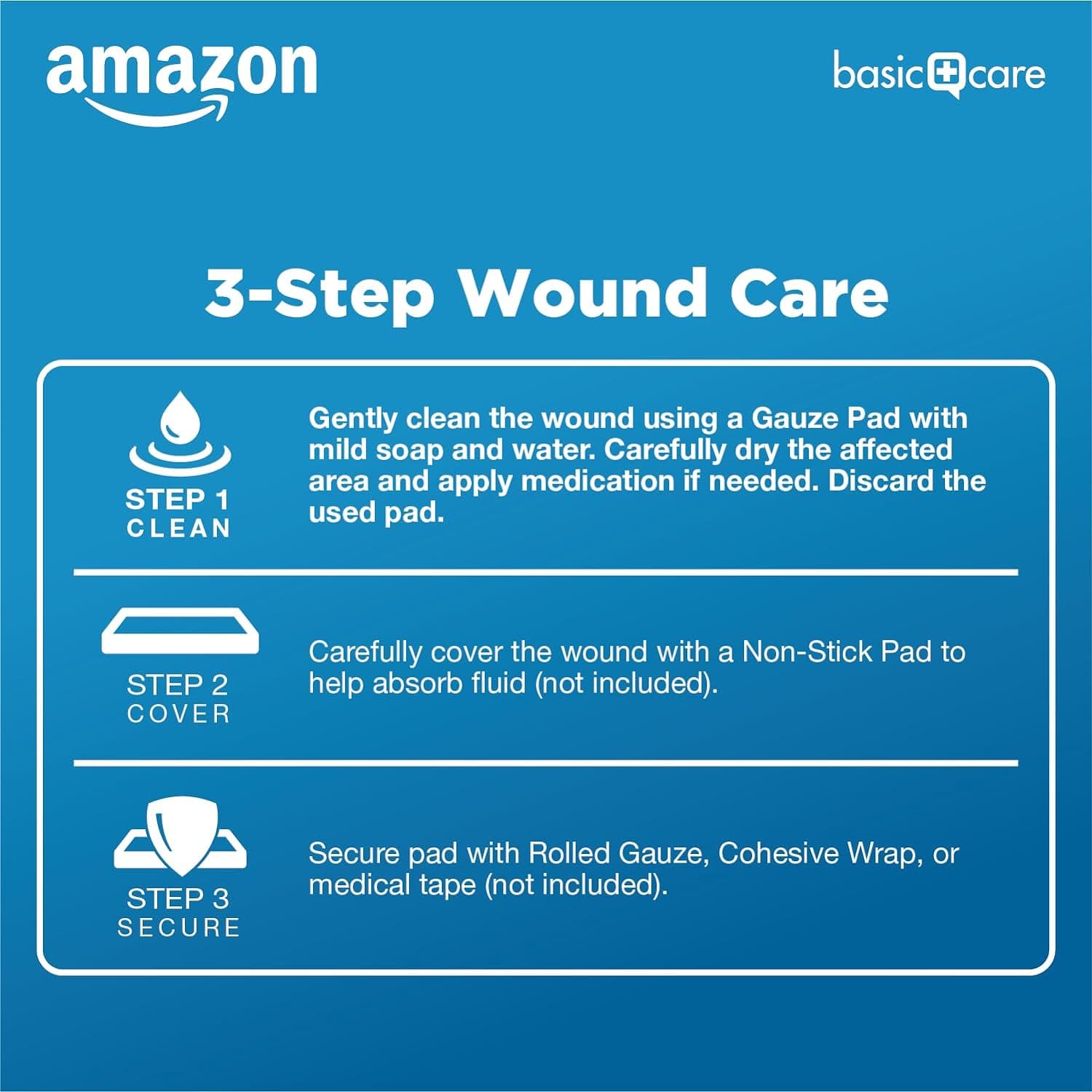 Amazon Basic Care Gauze Pads, 4x4" Sterile Medical Wound Dressing Sponges, 12-Ply, Extra Absorbent, for Cleaning, Covering & Cushioning Cuts & Minor Injuries, 50 Count, 1-Pack (Previously All Health)