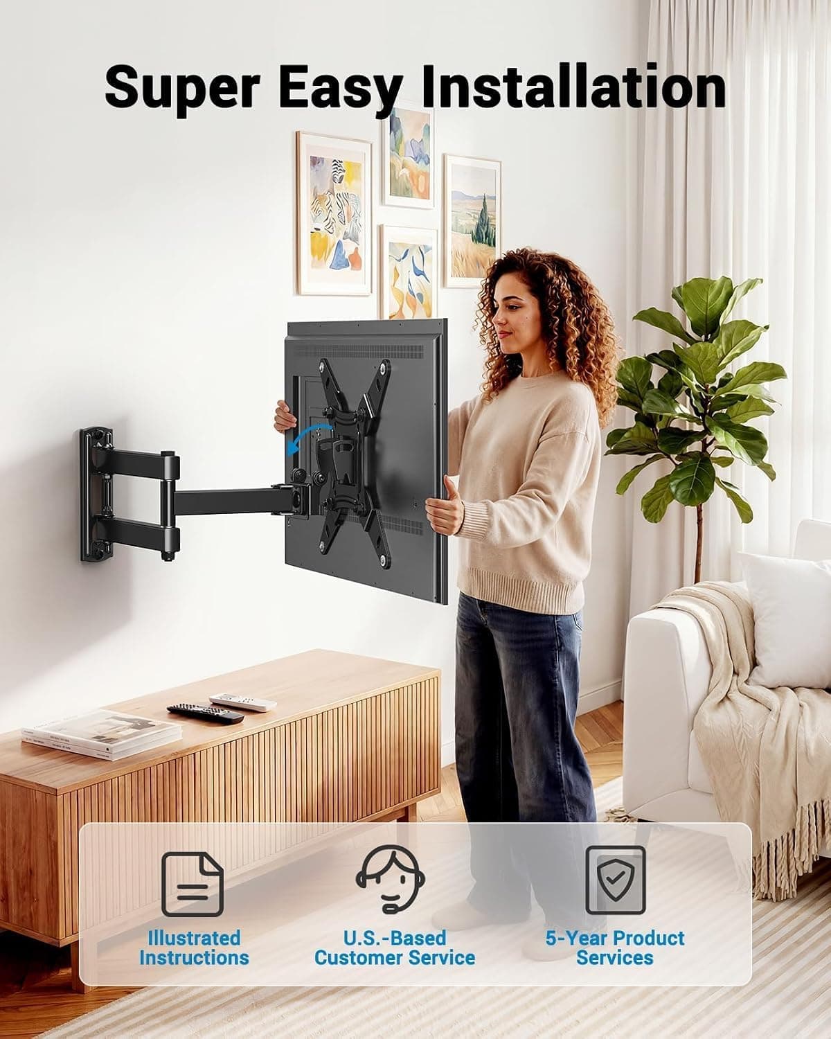 Pipishell Full Motion TV Wall Mount for Echo Show 21/15 and 13-43 Inch Flat Curved Screen TVs & Monitors, Max VESA 200x200mm up to 44lbs, TV Mount Wall Bracket with Rotation Swivel Tilt Extension