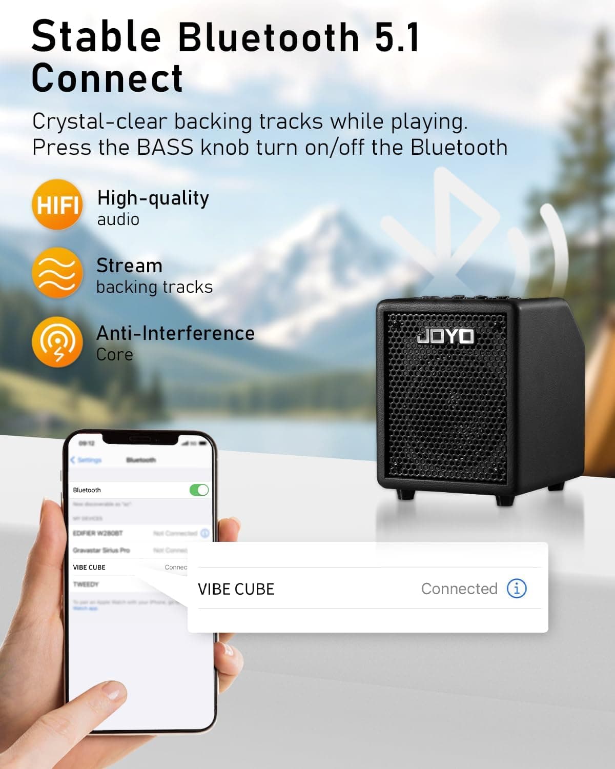 JOYO 30W Bass Amp Portable Combo Amplifier 4" Speaker with Bluetooth 5.1 + OTG Direct Recording | 3-Band EQ + Compressor | Headphone Practice for Bassist Livestream Solo Gigs (Vibe Cube BA-30, Black)