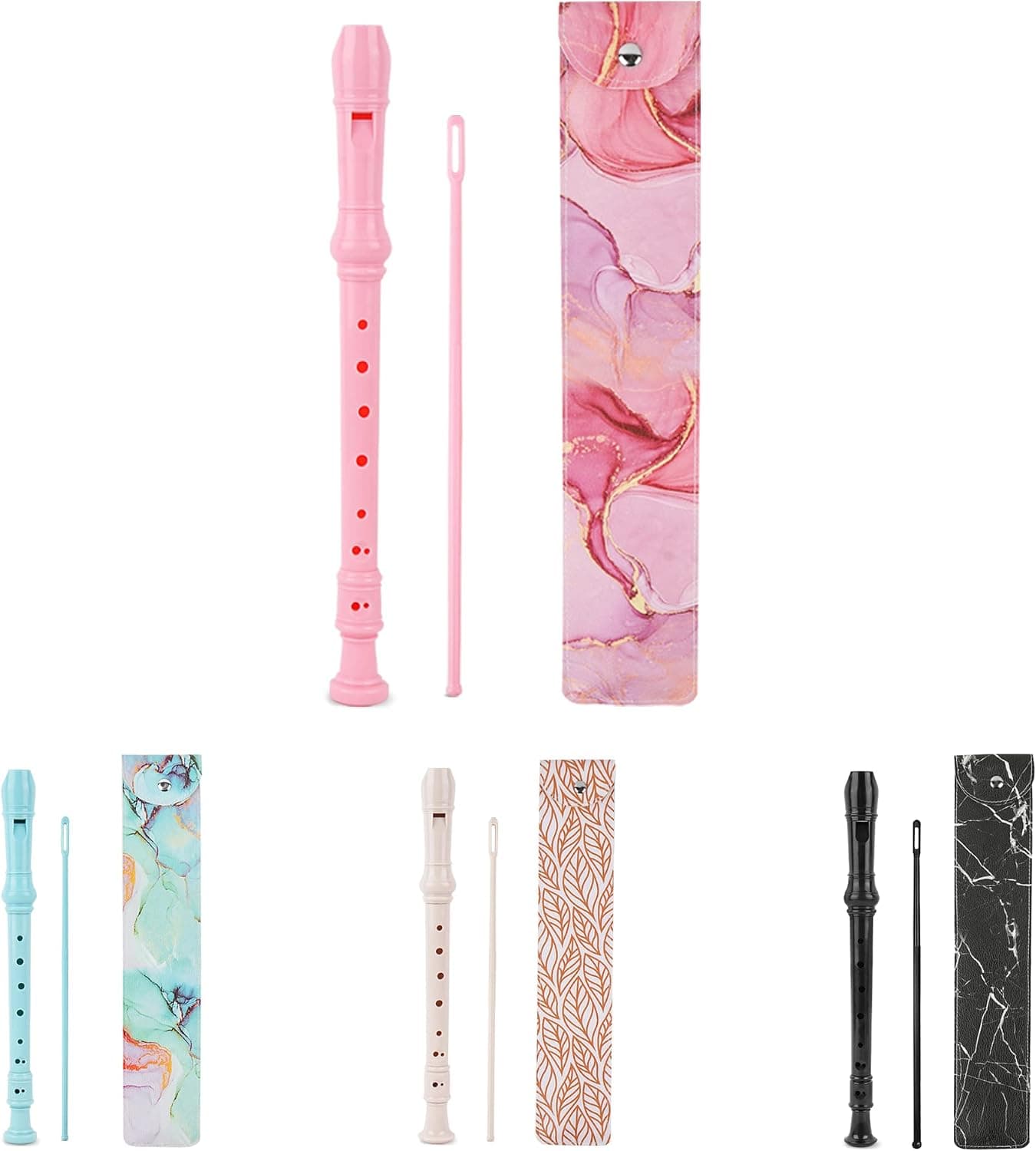 Recorder Instrument for Beginner Adults,8-Hole Soprano Descant Recorder Music Flute with with Cleaning Rod & Leather Case For Home Entertainment(2-Pink Splash-ink）