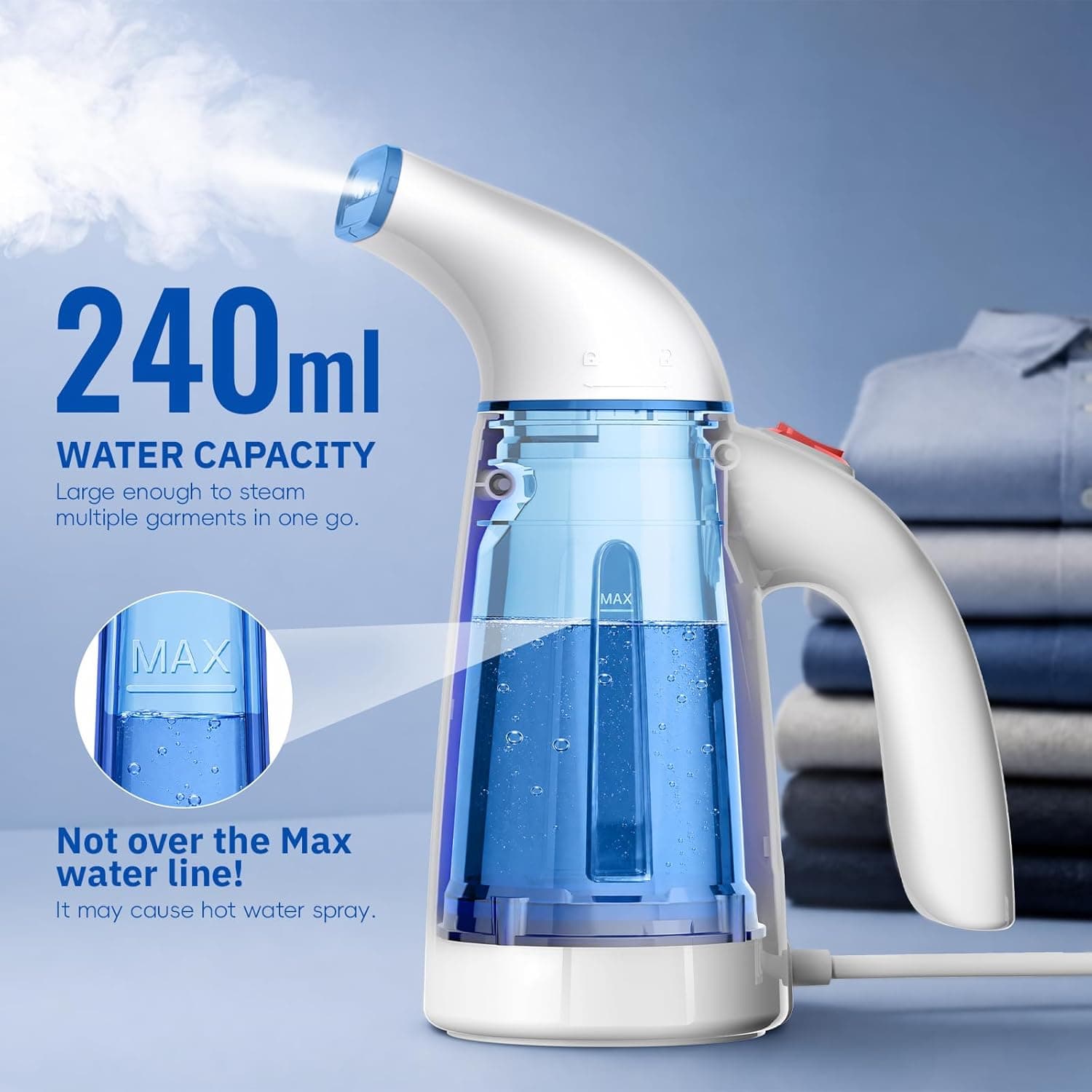 OGHom Steamer for Clothes, Handheld Clothing Steamer for Garment, 240ml Big Capacity 700W Portable Travel Steam Iron (Only for 120V)