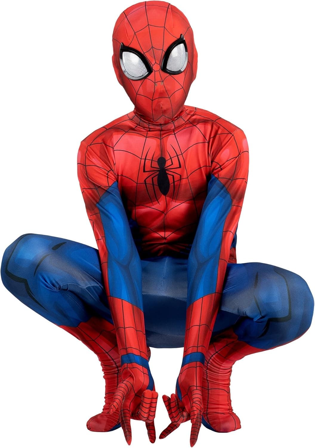 Marvel Spider-Man Official Youth Deluxe Zentai Costume - Deluxe Two-Way Stretch Spandex with Invisible Zippers and Wrist Openings for Added Convenience (S)