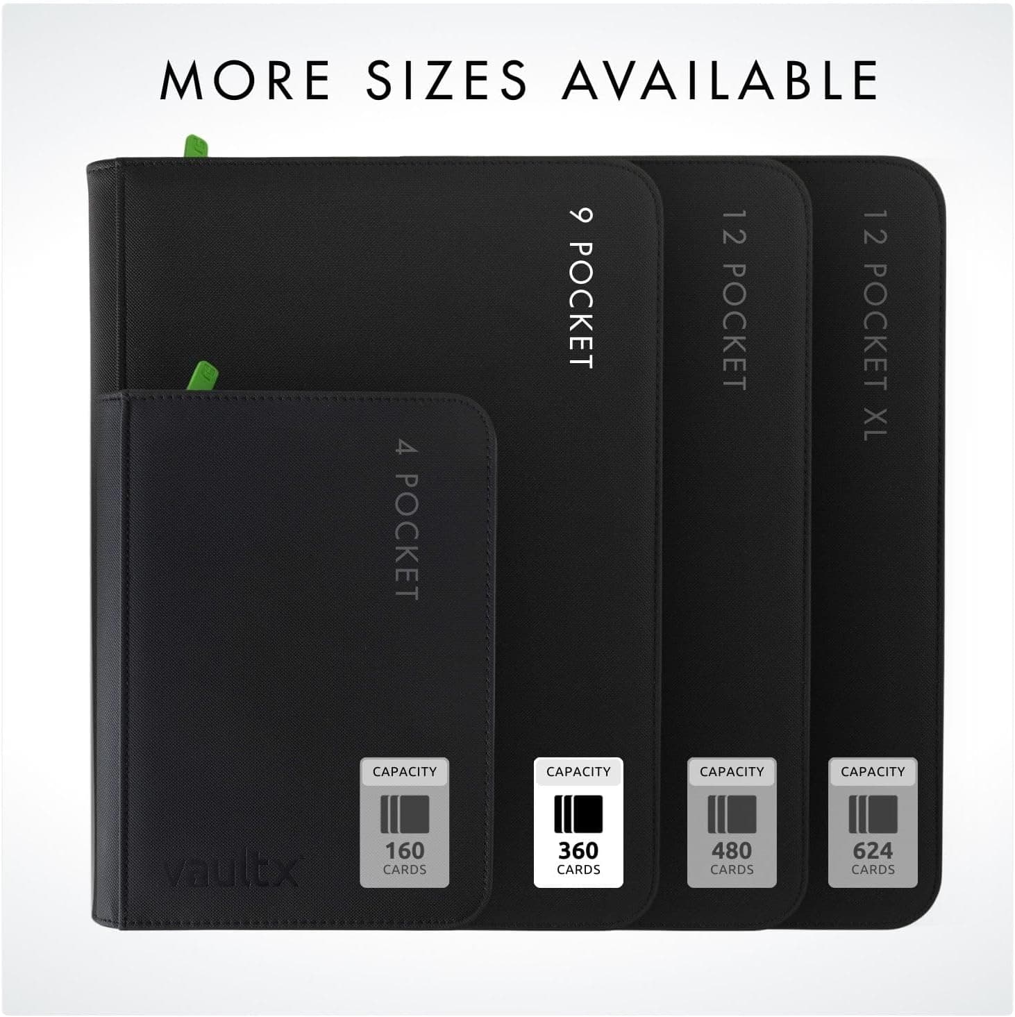 Vault X 9 Pocket Zip Trading Card Binder 360 Cards Exo-Tec (Black) | Holds 360 standard-size TCG cards in 20 side-loading 9-pocket pages. Padded, water-resistant Exo-Tec cover.