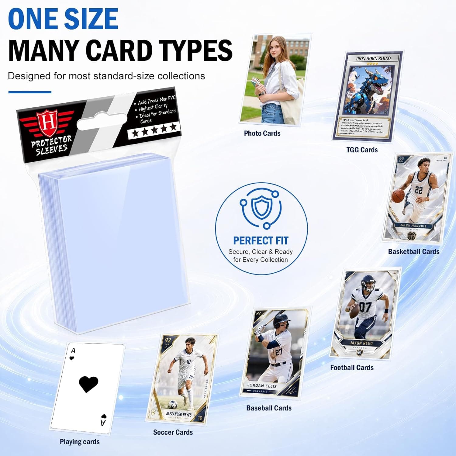 500 Counts Card Sleeves for Trading Cards, Soft Penny Card Sleeves Clear Plastic Card Protectors Fit for Baseball Card, Sports Cards, MTG Game Card Standard Cards
