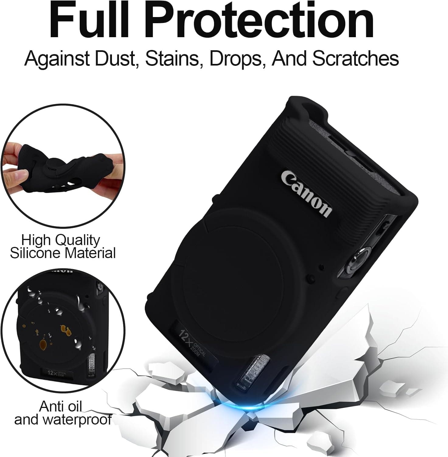 Easy Hood Camera Case for Canon ELPH 360/IXUS 285 HS/IXY 650 Camera,Black | With Removable Lens Cover,Soft Silicone Protective Case,Anti-Scratch,Dustproof,Shockproof,Enhanced Grip,Camera Accessories