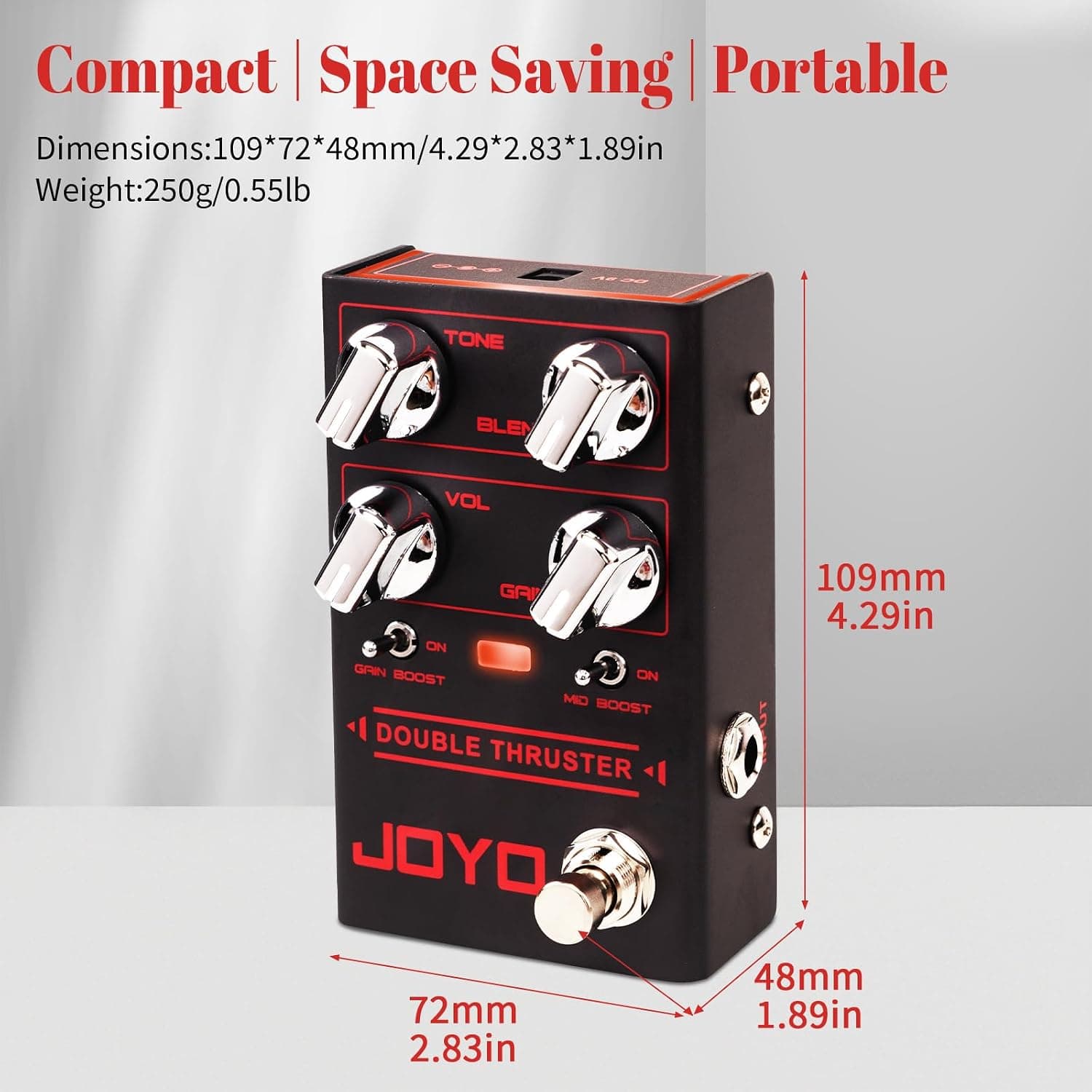 JOYO Bass Overdrive Guitar Pedal, Blend Control with Mid & Gain Boost Switches, Tone/Volume/Gain Knobs, Bypass (DOUBLE THRUSTER R-28)