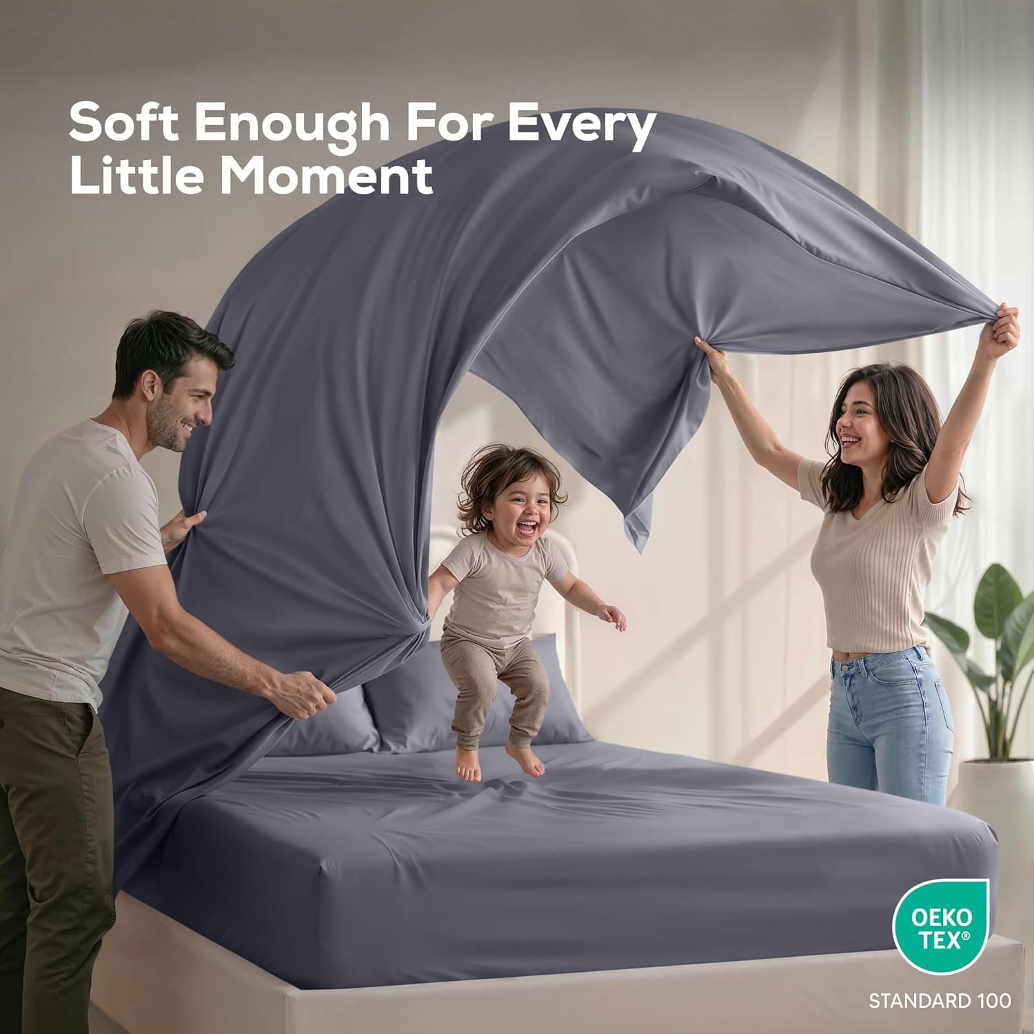 Queen Sheets Set, 4 Pieces 16" Deep Pocket Hotel Luxury Bed Sheets, Grey | Extra Soft Bedsheet Set, Comfy & Breathable Cooling Sheets, Wrinkle & Fade Resistant, Fitted Sheet, Flat Sheet, 2 Pillowcases
