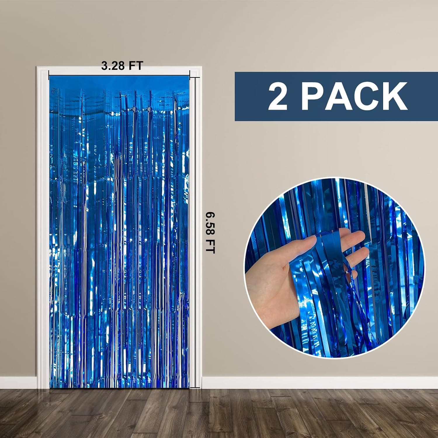 2 Pack Blue Party Decorations Ocean Party Decor Supplies Blue Party Streamers Birthday Decorations Tinsel Foil Fringe Curtains Photo Booth Props Celebration Decorations
