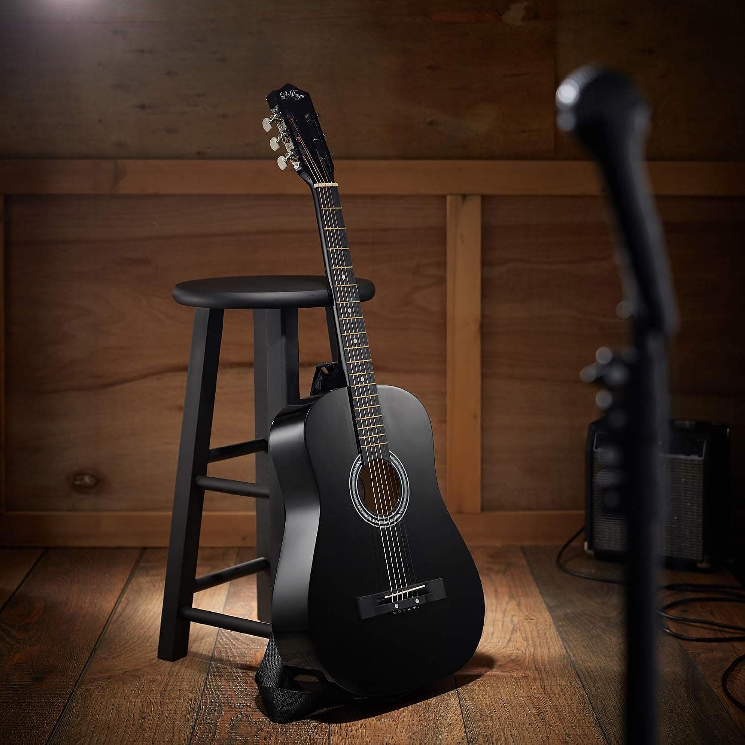 Ashthorpe 38-inch Beginner Acoustic Guitar (Black), Starter Kit with Gig Bag, Extra Strings, Strap, Picks, and Lessons