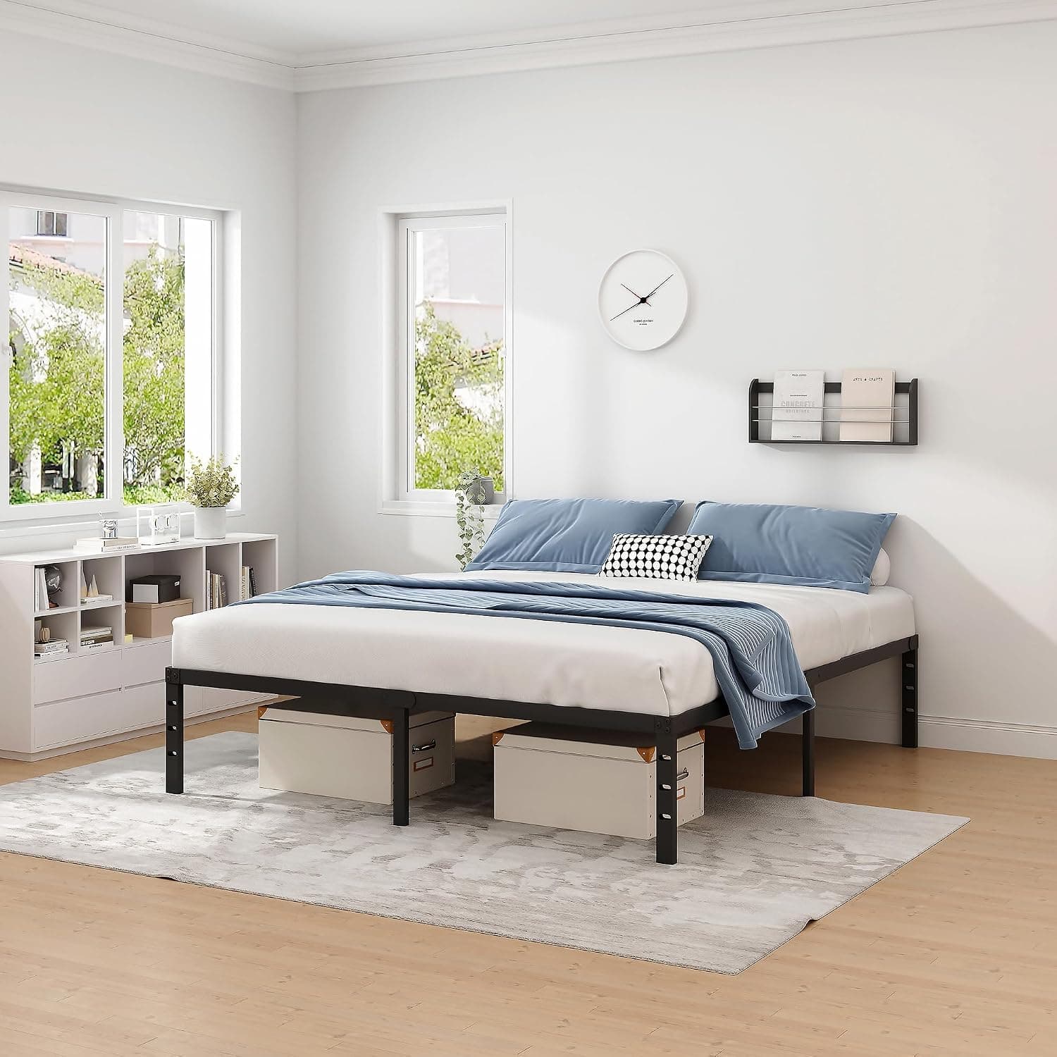 NEW JETO Metal Bed Frame,Queen Size Bed Frame with Storage Space,14 Inch | Heavy Duty Sturdy Mattress Foundation,Easy Assembly,No Box Spring Needed, Black