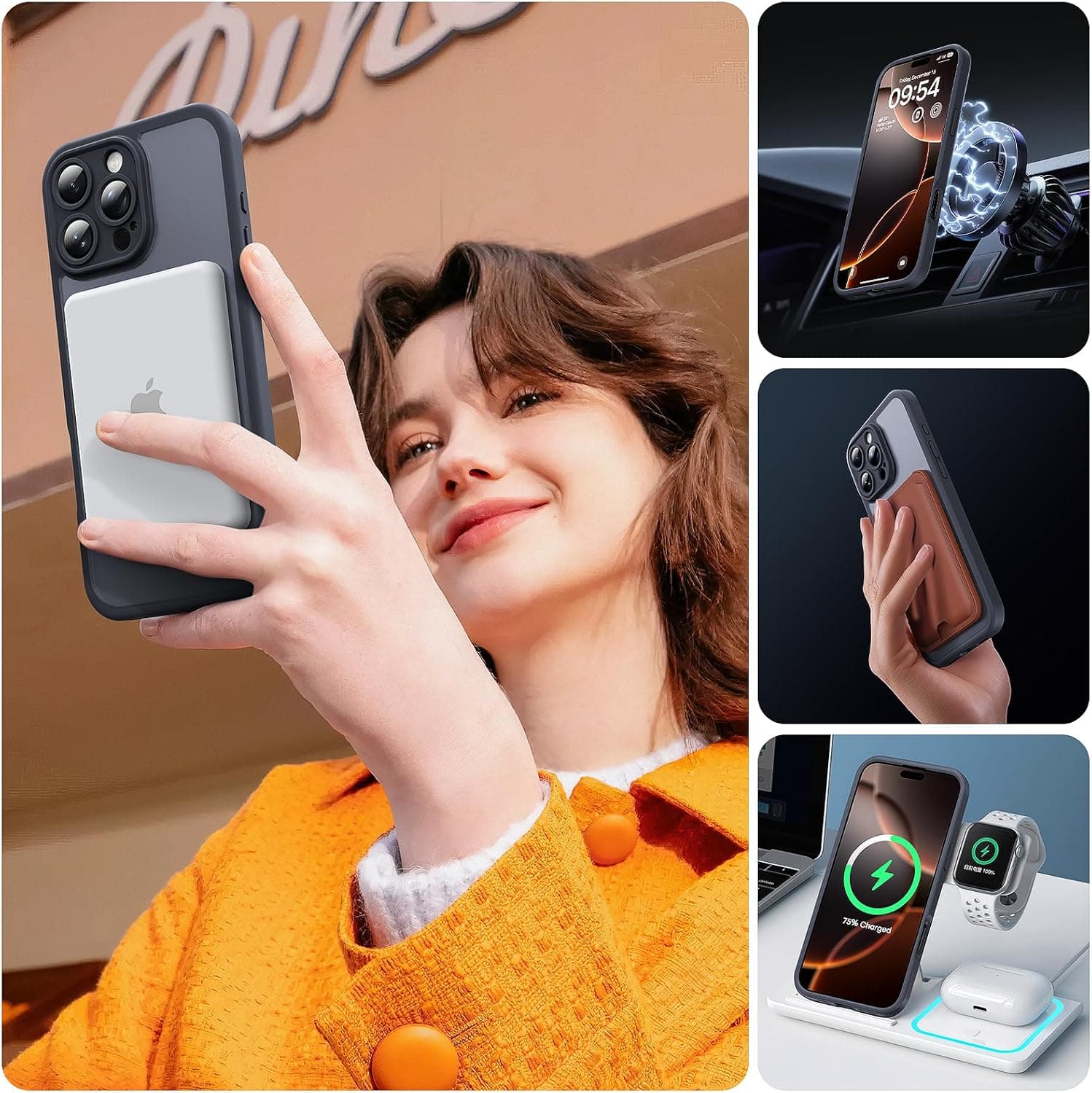 TOCOL for iPhone 16 Pro Max Case, Compatible with MagSafe, Black | Built-in Magnets, Full Camera & Military-Grade Protection, Anti-Slip Shockproof Translucent Matte Back Phone Cover