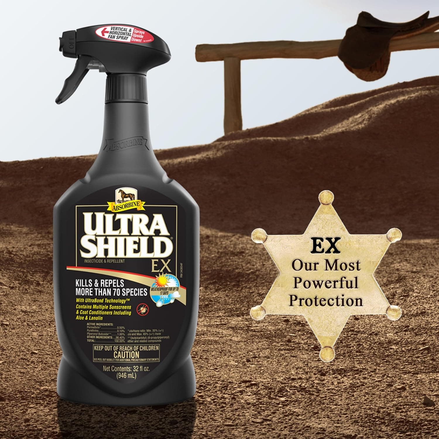 Absorbine UltraShield EX Insecticide & Repellent, 32 fl oz Sprayer | Use on Horses, Dogs & Premise, Kills & Repels 70+ Species Including Flies, Mosquitoes, Ticks, Fleas, Lice, Up to 17 Days