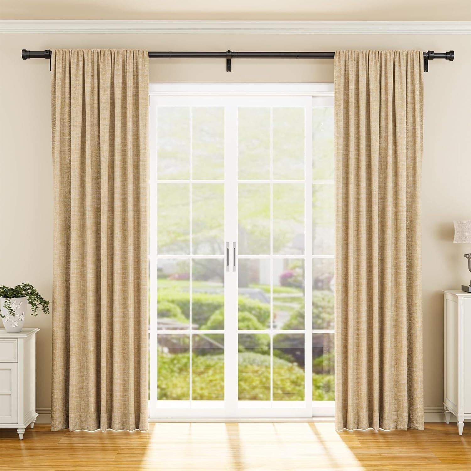 YaFex Curtain Rods 32-144 Inch, Heavy Duty 1 Inch Adjustable Curtain Rod for Windows, Black Extra Long Window Treatment Rods, Modern Design, Easy Installation