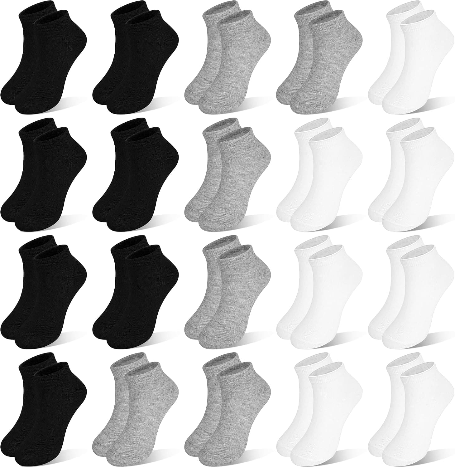 ZERULETS Kids Socks, 20 Pairs Boys Girls Low Cut Ankle Socks 1-13 Years | Short School Athletic Socks for Toddler, Soft, Breathable, White, Black, Grey, Fit for Daily, Casual, Sport