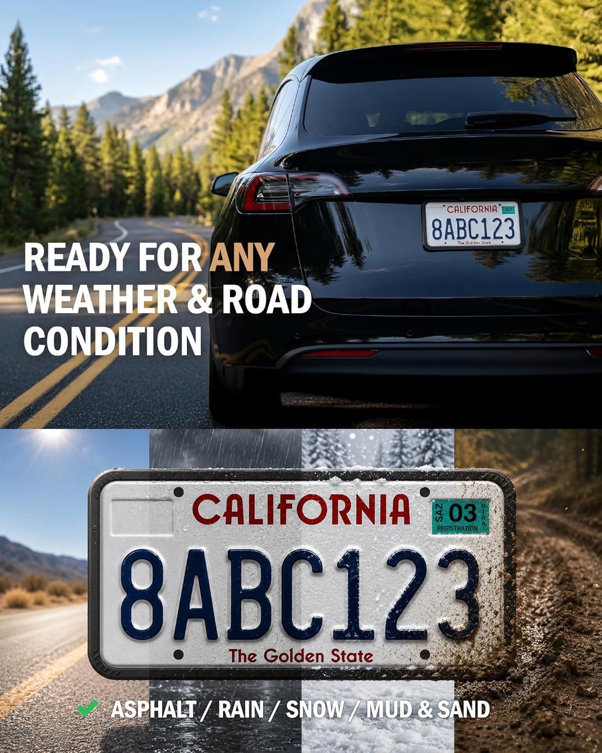 Aujen Silicone License Plate Frames Black, 2 Pack Car License Plate Frame, Universal US Black License Plate Holders Brackets Rust-Proof, Weather & Rattle-Proof, Car Accessories | US Car Universal, Black License Plate Cover Protector Brackets Rust-Proof, Weather & Rattle-Proof, Car Accessories, 12" x 6"