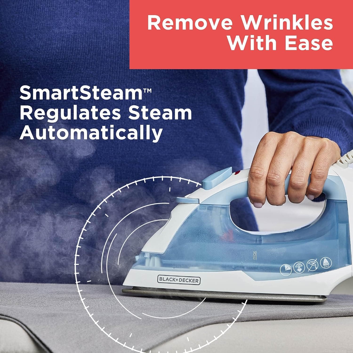 BLACK+DECKER Steam Iron for Clothes with Auto Shutoff & TrueGlide Soleplate