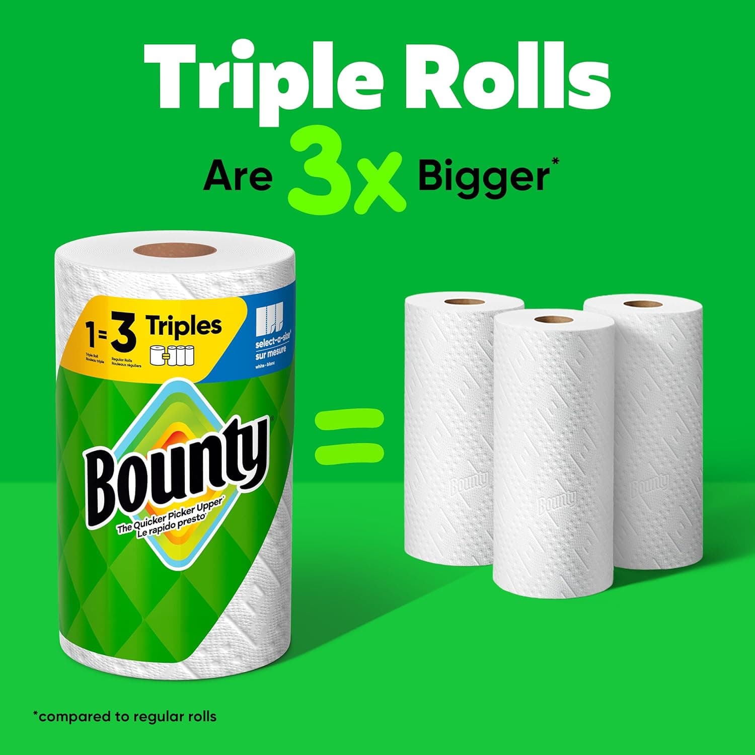 Bounty Select-A-Size Paper Towels, White, 2 Triple Rolls = 6 Regular Rolls