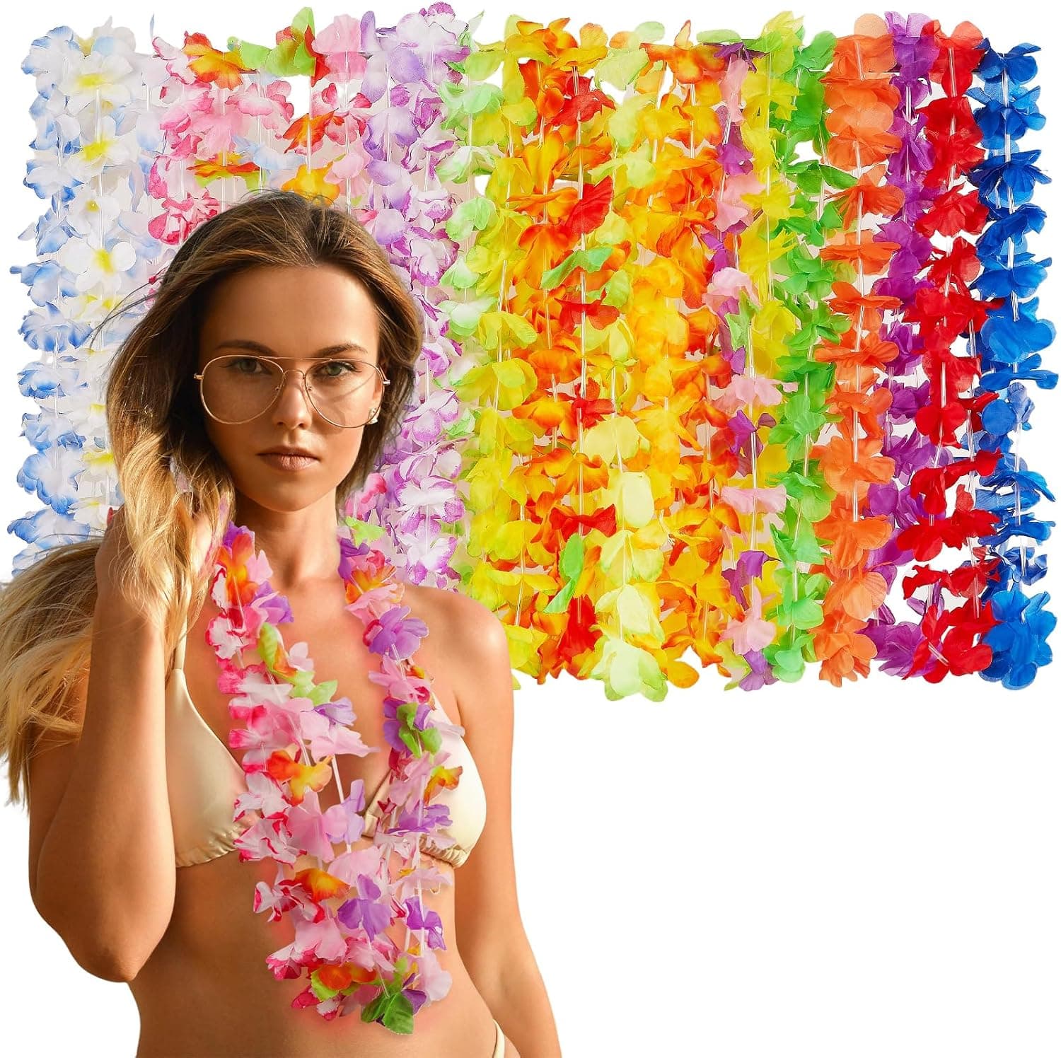 Freyalife Hawaiian Leis Decor,Leis for Luau Party Décor,Flower Necklace Summer Beach Pool Birthday Party Favors Supplies