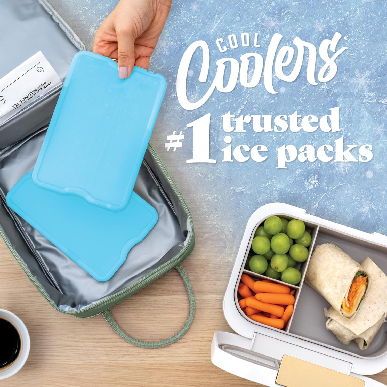 Cool Coolers by Fit & Fresh 4 Pack XL Slim Ice Packs, Quick Freeze Space Saving Reusable Ice Packs for Lunch Boxes or Coolers