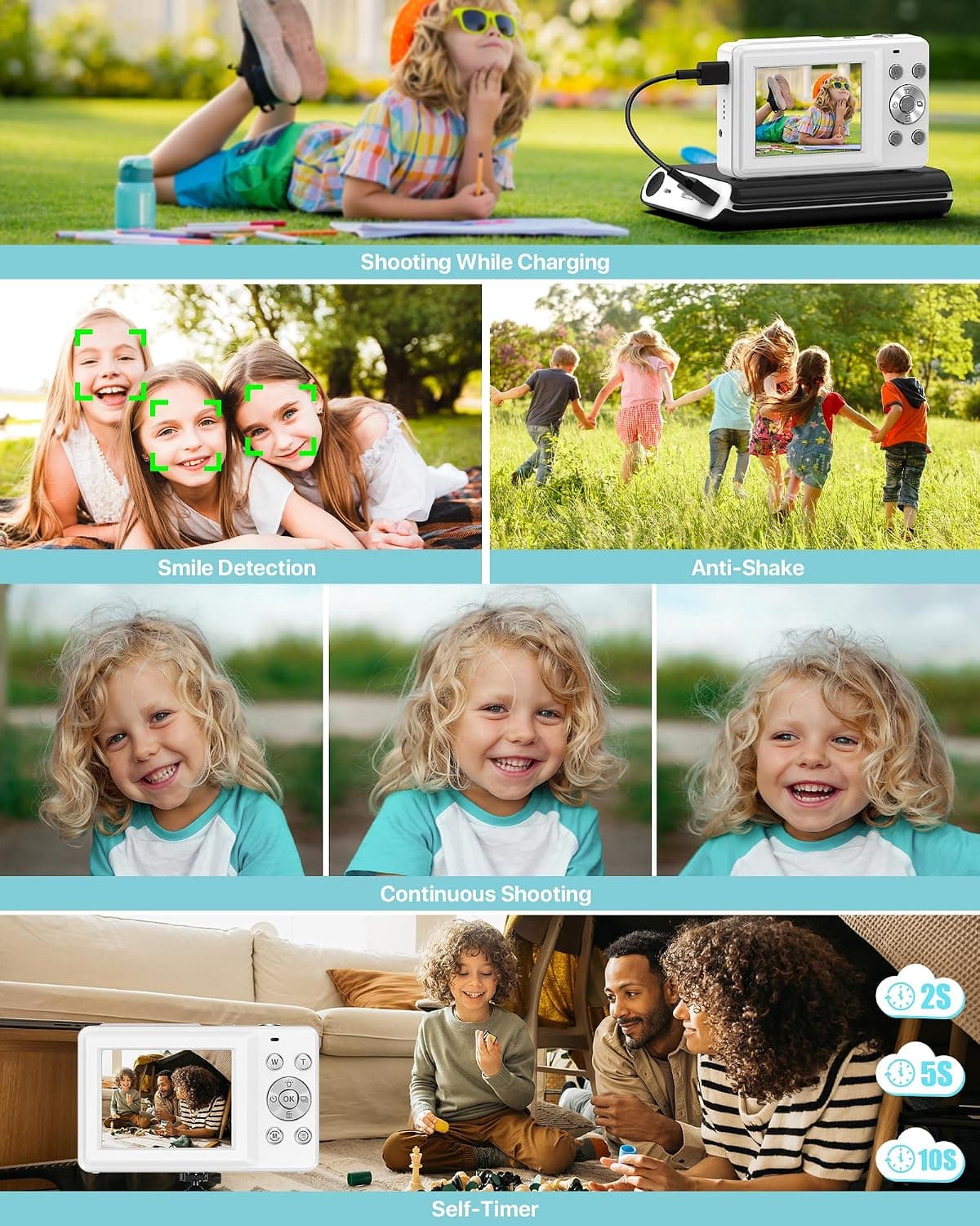 Digital Camera, Latest FHD 1080P Digital Camera for Teens with SD Card Anti Shake Point and Shoot Cameras Portable 16X Zoom Compact Small Cameras for Kids Boys Girls Seniors with Wrist Strap