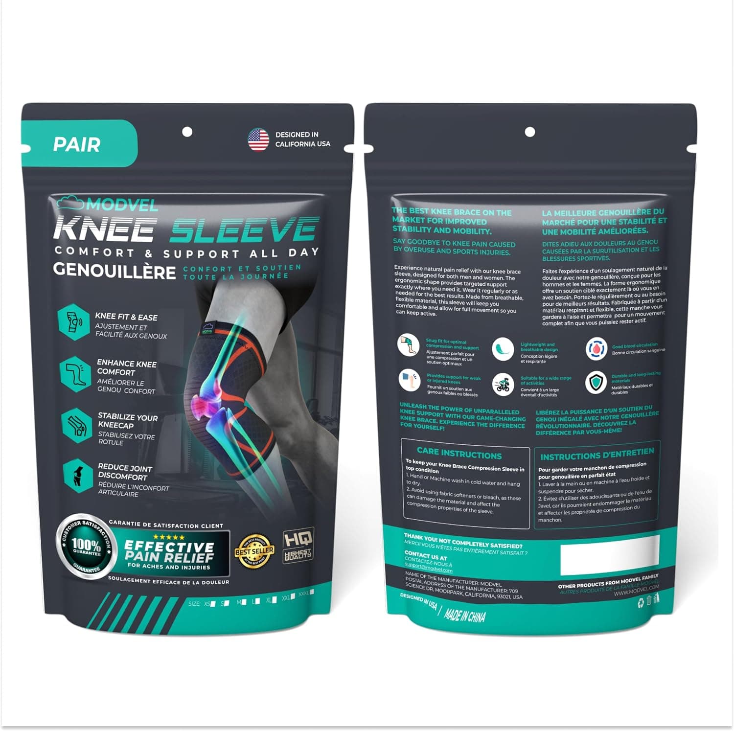 Modvel Compression Knee Brace for Women & Men - 2 Pack Knee Brace for Women Running Knee Pain, Knee Support Compression Sleeve, Workout Sports Knee Braces for Meniscus Tear ACL & Arthritis Pain Relief