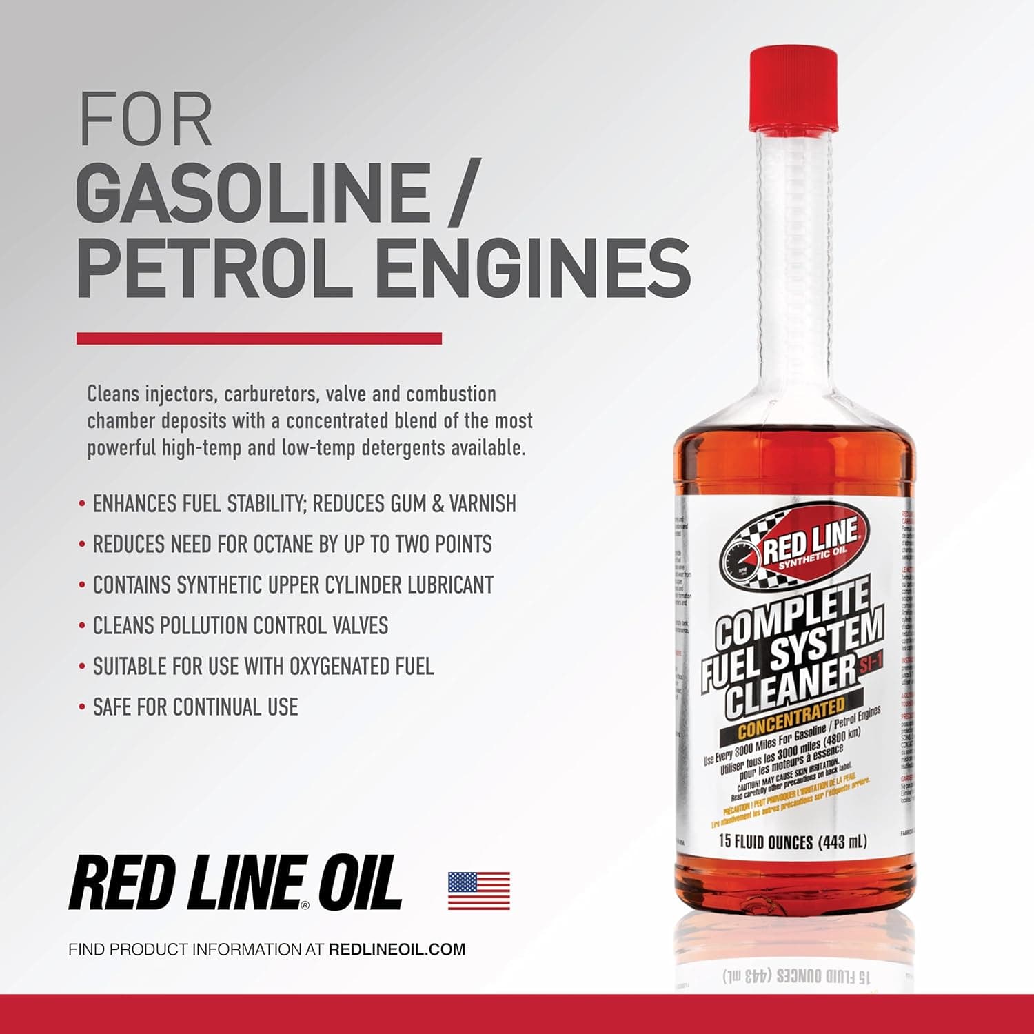 Red Line 60103 SI-1 Complete Fuel System Cleaner - 15 Ounce- Fuel Injector Cleaner and Carburetor Cleaner for Corrosion Prevention and Injector, Valve, and Combustion Chamber Deposit Removal