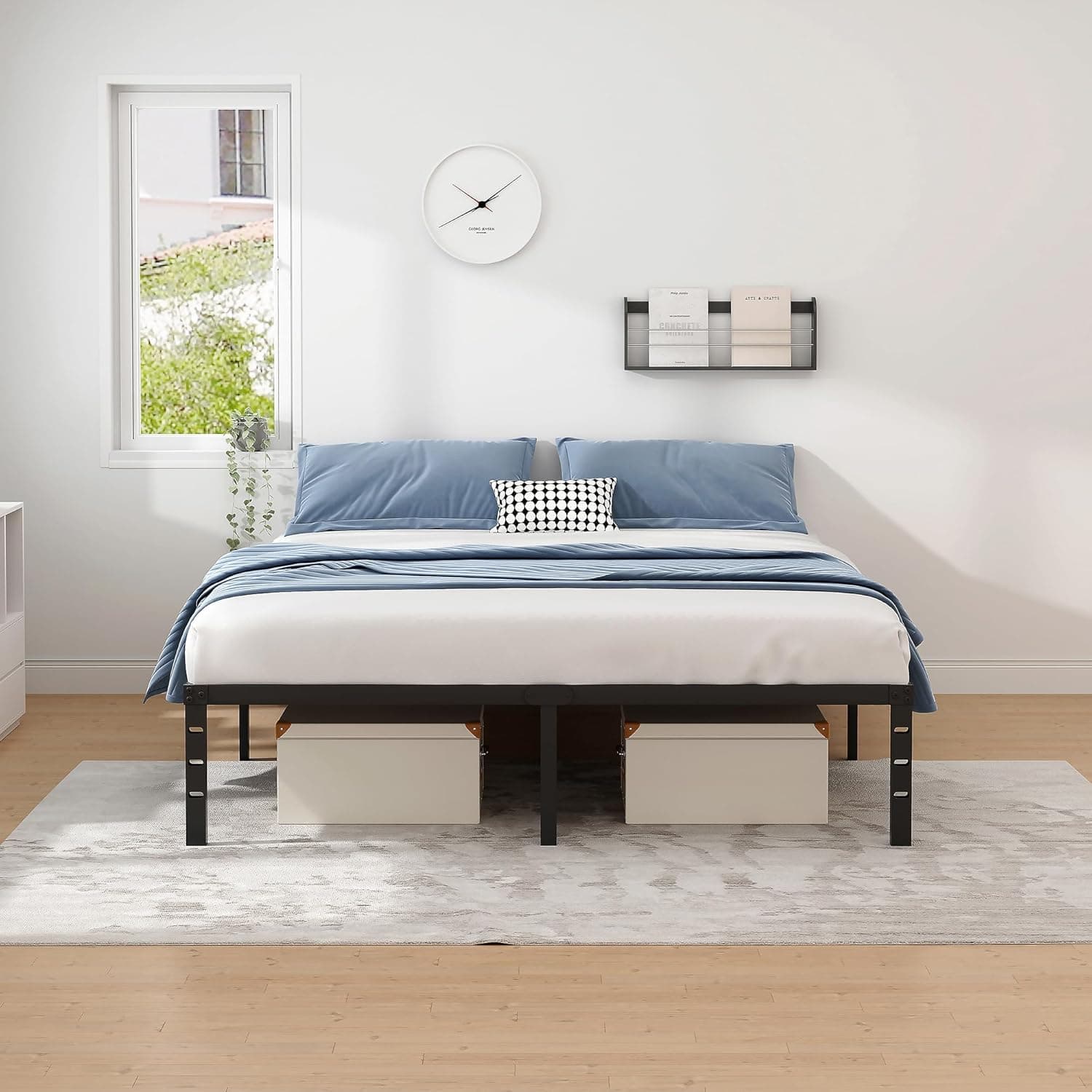 NEW JETO Metal Bed Frame,Queen Size Bed Frame with Storage Space,14 Inch | Heavy Duty Sturdy Mattress Foundation,Easy Assembly,No Box Spring Needed, Black