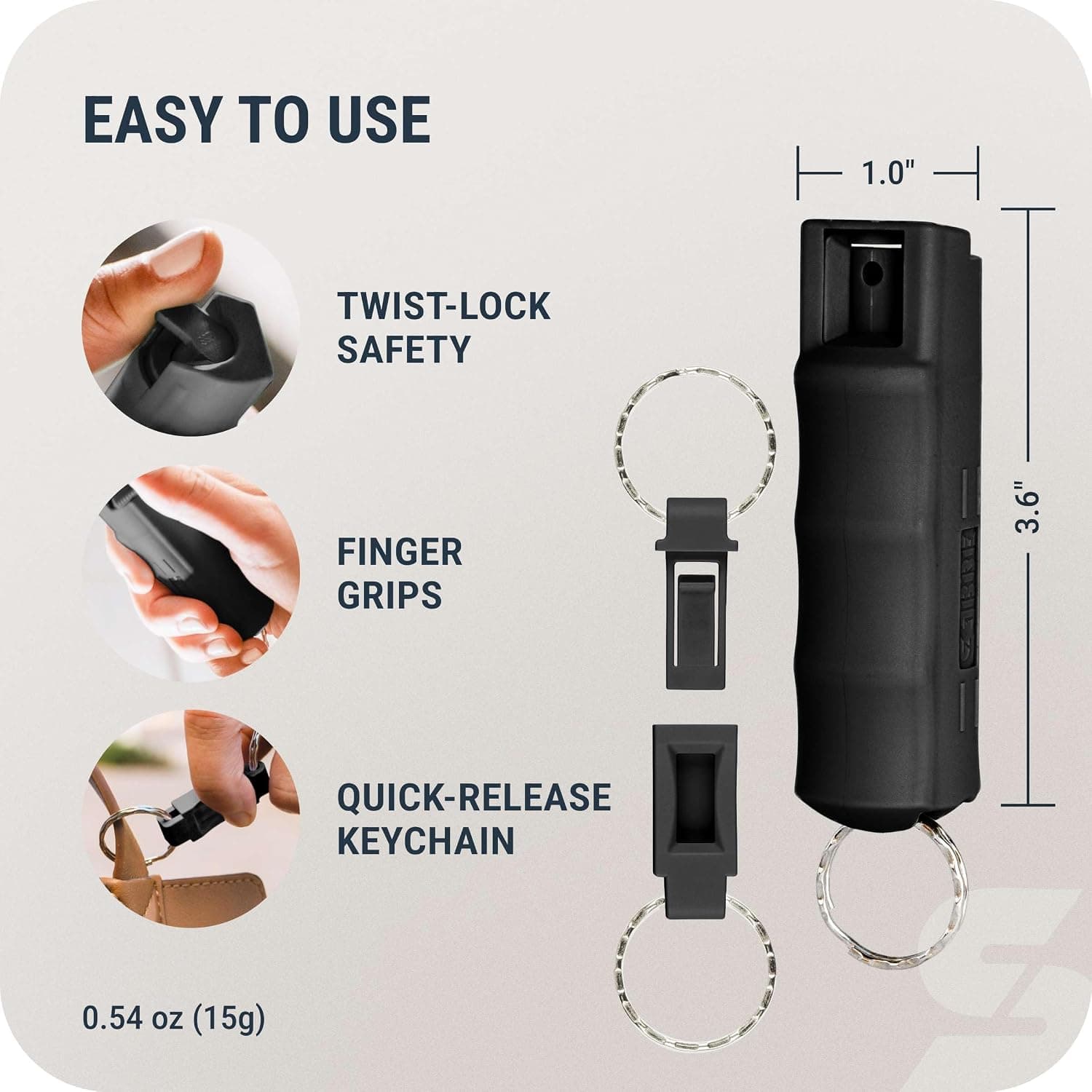 Sabre Pepper Spray with Quick Release Keychain for Self Defense – Maximum Police Strength OC Spray with UV Marking Dye, Twist Lock Safety, Finger Grip, 10‑Second Spray, 14‑ft Range, Made in USA