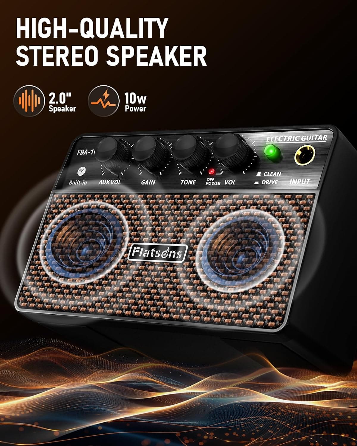 10W Mini Guitar Amp,Rechargeable Electric Guitar Amplifier | with Clean/Drive Channel,6H Working,3.5mm headphone jack for silent practice,Wireless Portable Amp for Practice & Traveling