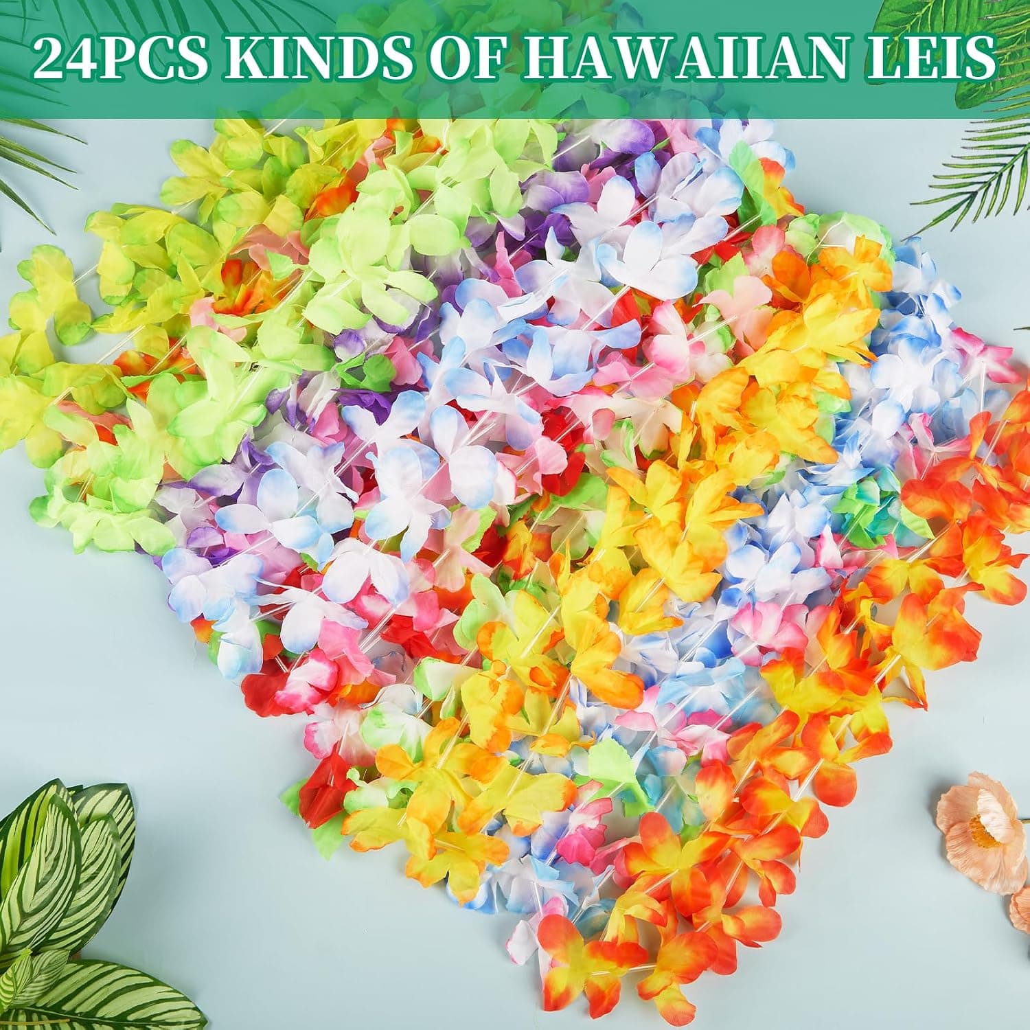 Freyalife Hawaiian Leis Decor,Leis for Luau Party Décor,Flower Necklace Summer Beach Pool Birthday Party Favors Supplies