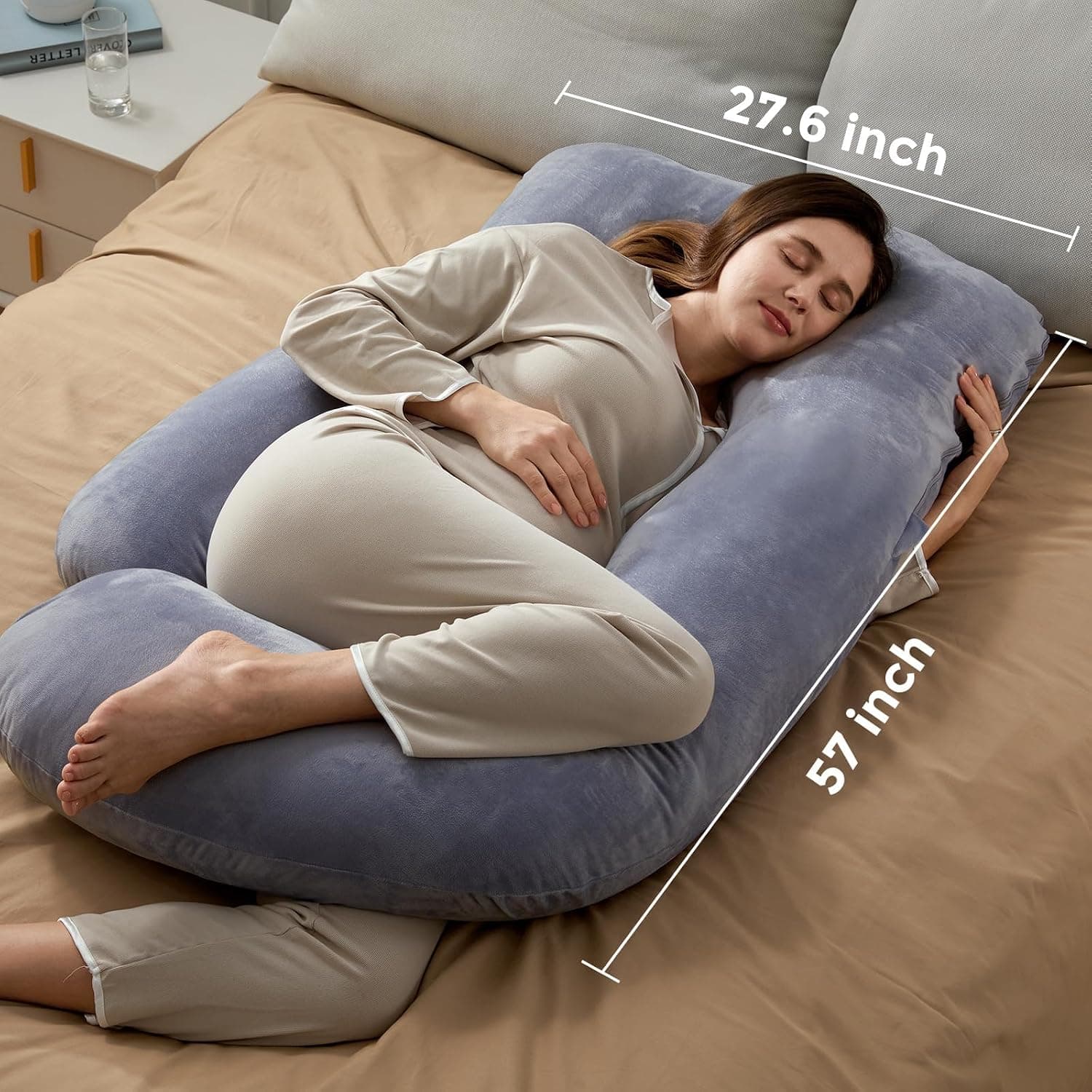 Momcozy Pregnancy Pillow for Sleeping - U Shaped Full Body Maternity Pillow | Removable Cover, Support for Back, Legs, Belly, Hips for Pregnant Women, Side Sleeper, Pregnancy Gifts & Essentials, 57 Inch