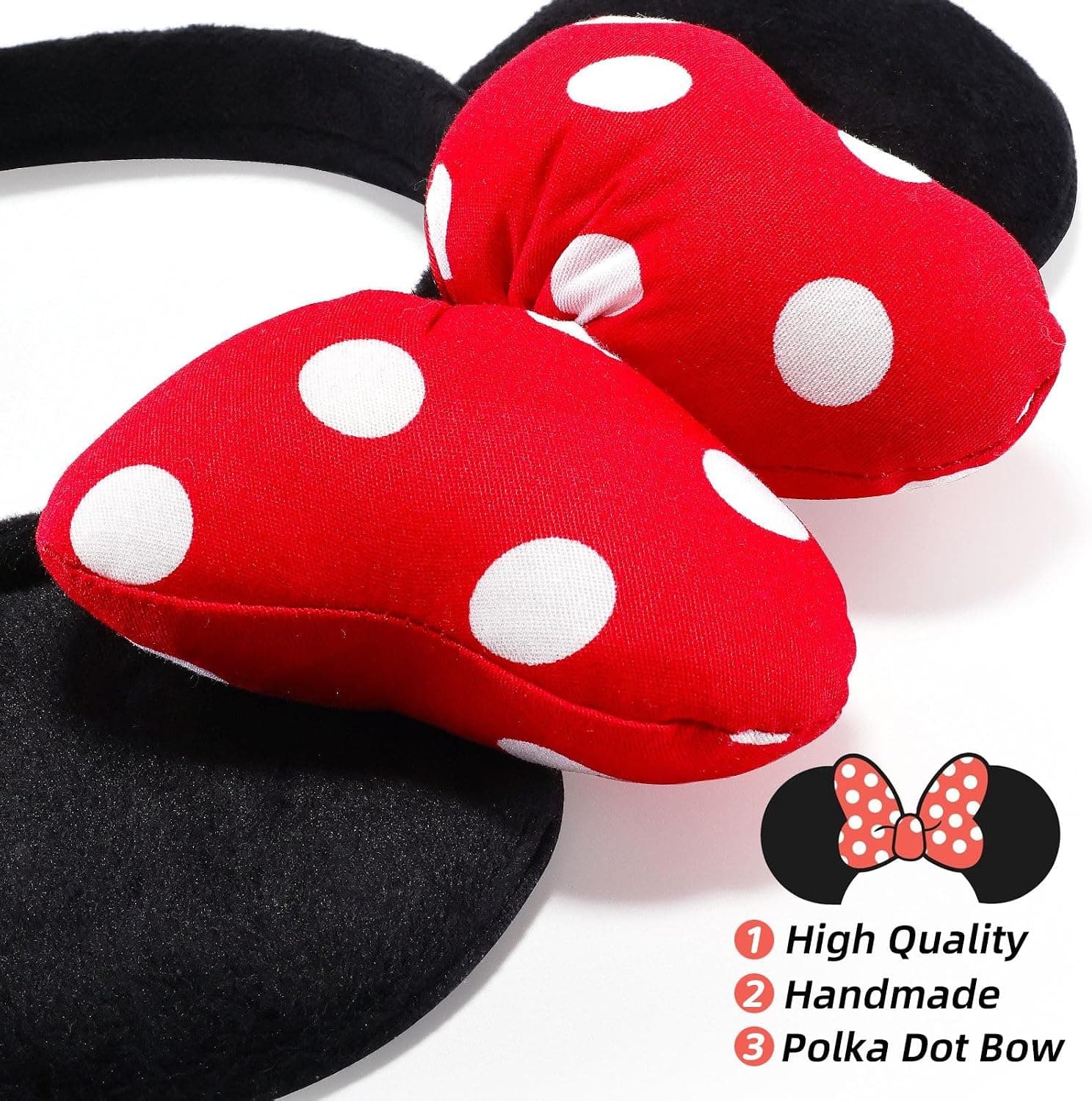 ODOCARE Handmade Mouse Ears Headband for Women and Ladies, Polka Dot Bow Mini Ears Costume Accessories