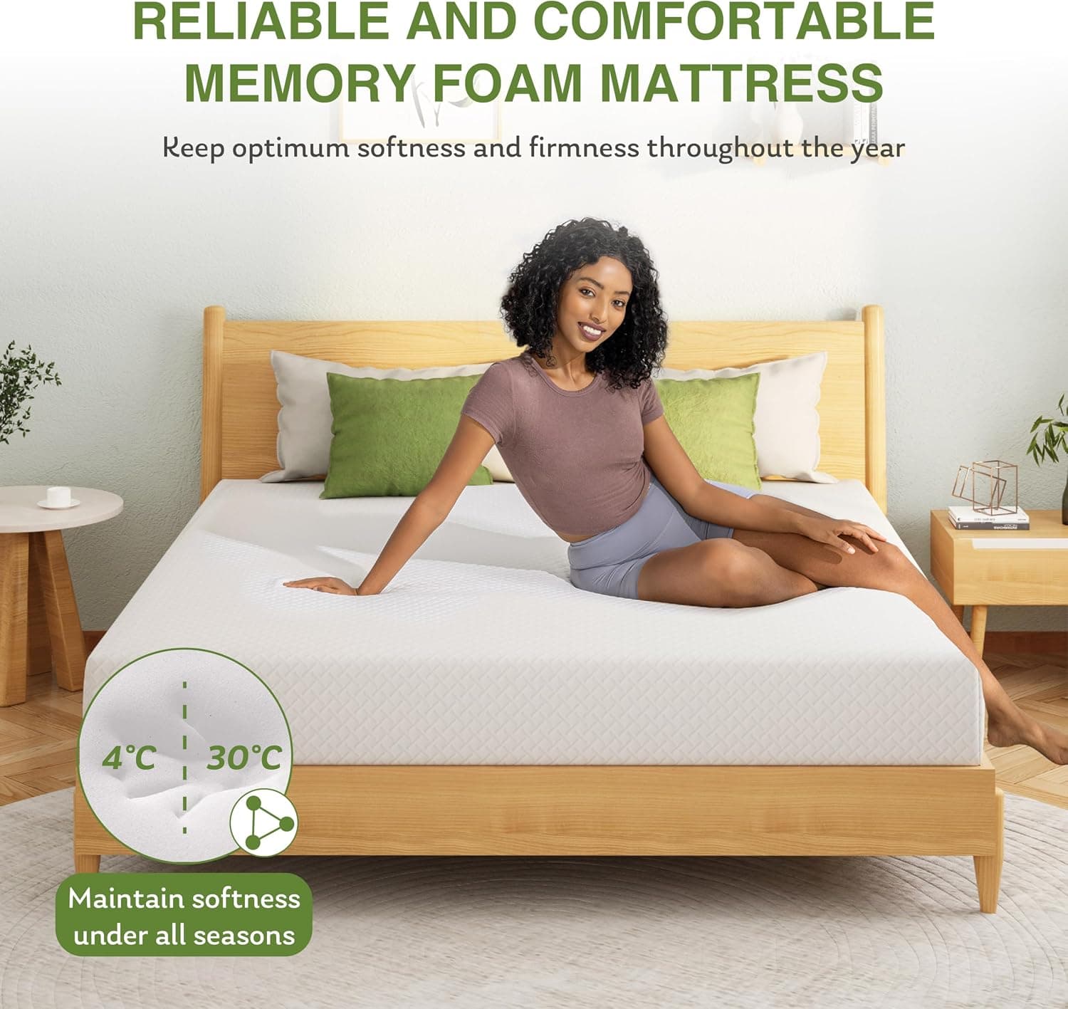 EGOHOME Full Size Memory Foam Mattress 8 Inch, Green Tea, Medium Firm | Bed Mattress in A Box, Cooling Green Tea Gel, Pressure Relief, CertiPUR-US Certified, Fiberglass Free, 75''L x 54''W, White