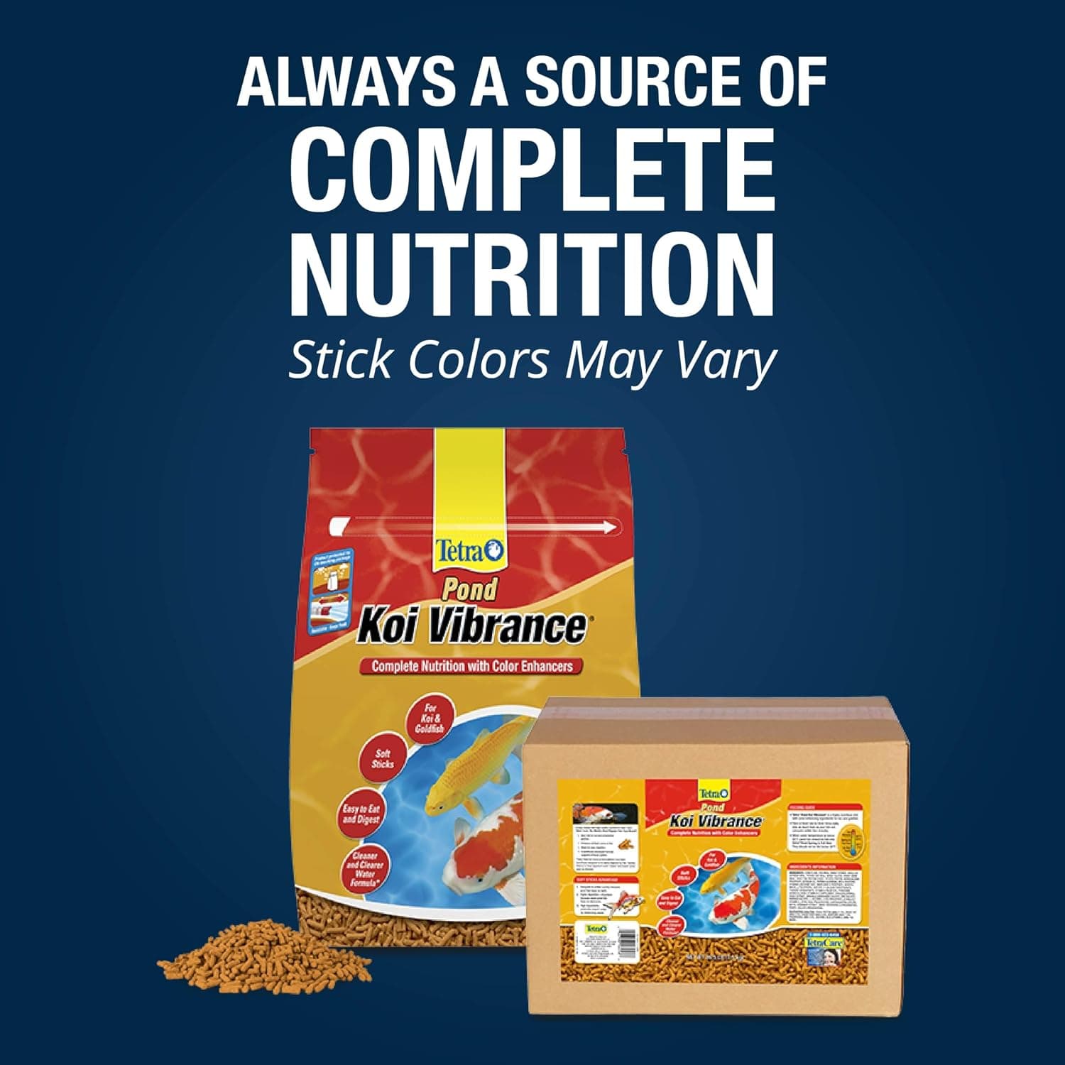 Tetra Pond Koi Vibrance Soft Sticks, Floating Pond Fish Food, 2.42 lbs | Daily Diet for Koi Fish and Ornamental Goldfish, Feed When Water is Above 50 Degrees, Highly Digestible, Clean & Clear Water