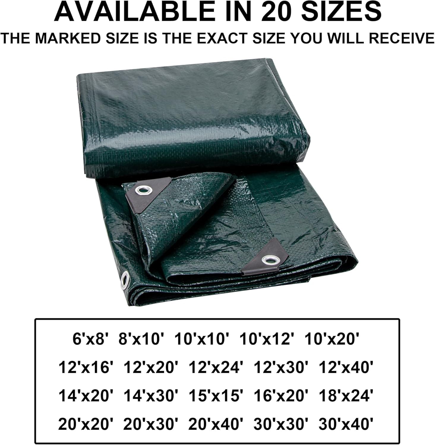 CARTMAN 8x10Ft Multipurpose Waterproof Poly Tarp Cover 8 Mil, Green | Reinforced edges, metal grommets every 36in, 10x10 weave, fits camping, emergency shelter, outdoor gear & cargo protection